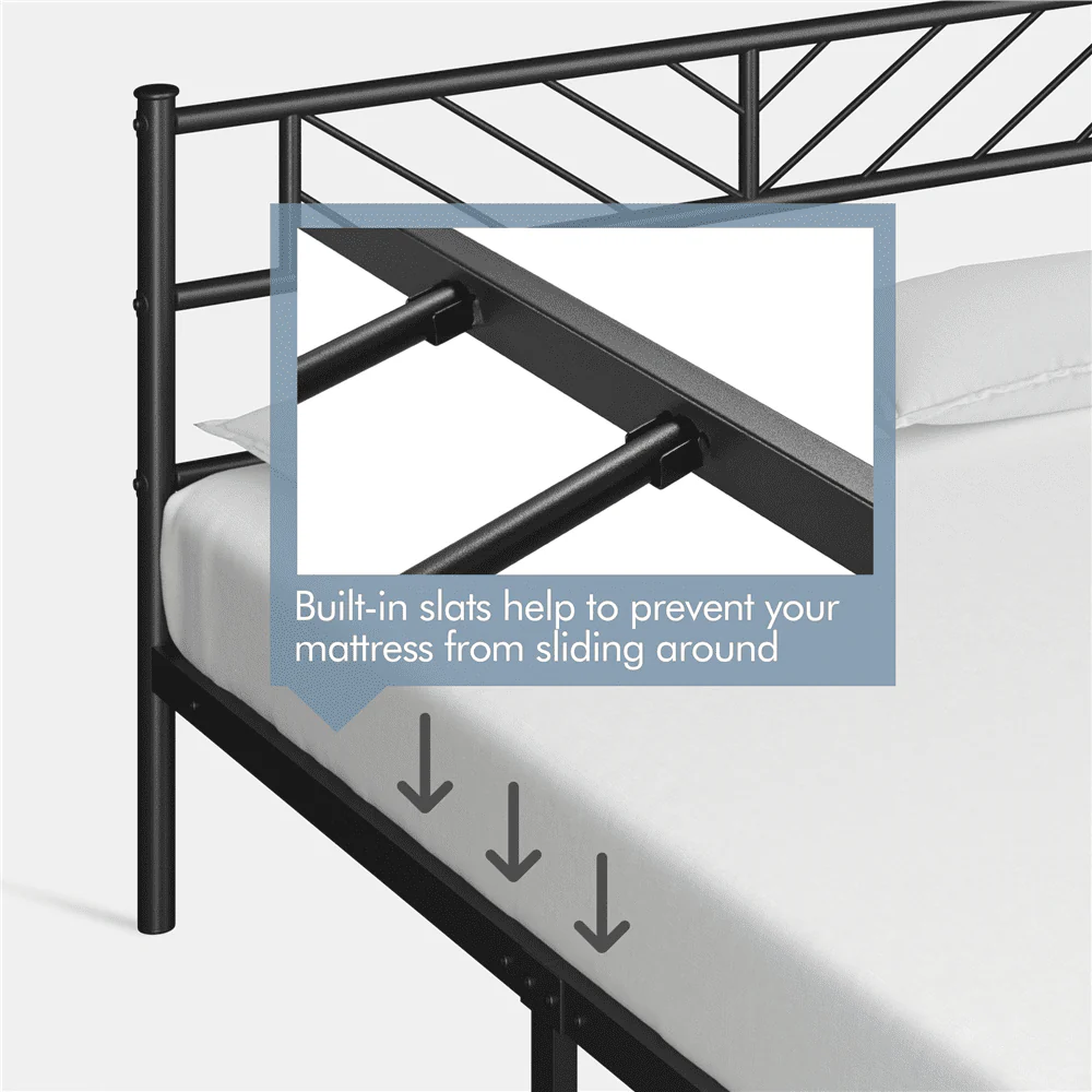 Easyfashion Justice Metal Platform Bed with Arrow Design, Queen Size, Black