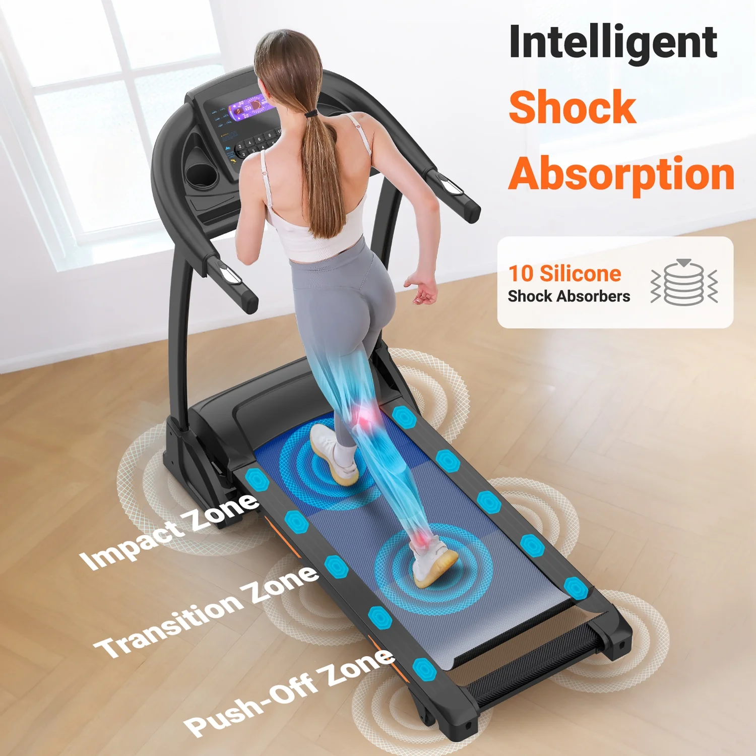 3.5HP Folding Treadmill, 300lb Capacity, 15 Levels Auto Incline Treadmills for Home Running and Walking Max 10MPH Speed Dprodo Foldable EleTreadmill Running Machine with APP & Bluetooth