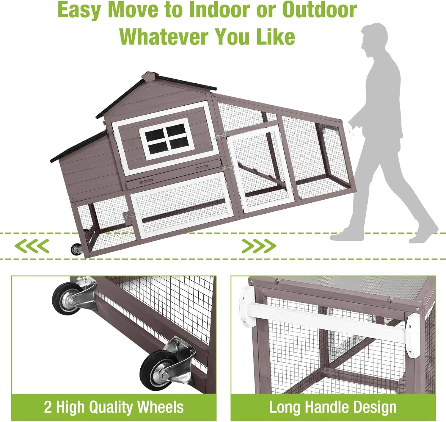 BUTINGLALE Chicken Coop Mobile Chicken House On Wheel Outdoor Rabbit Hutch for 2-4 Chickens 67