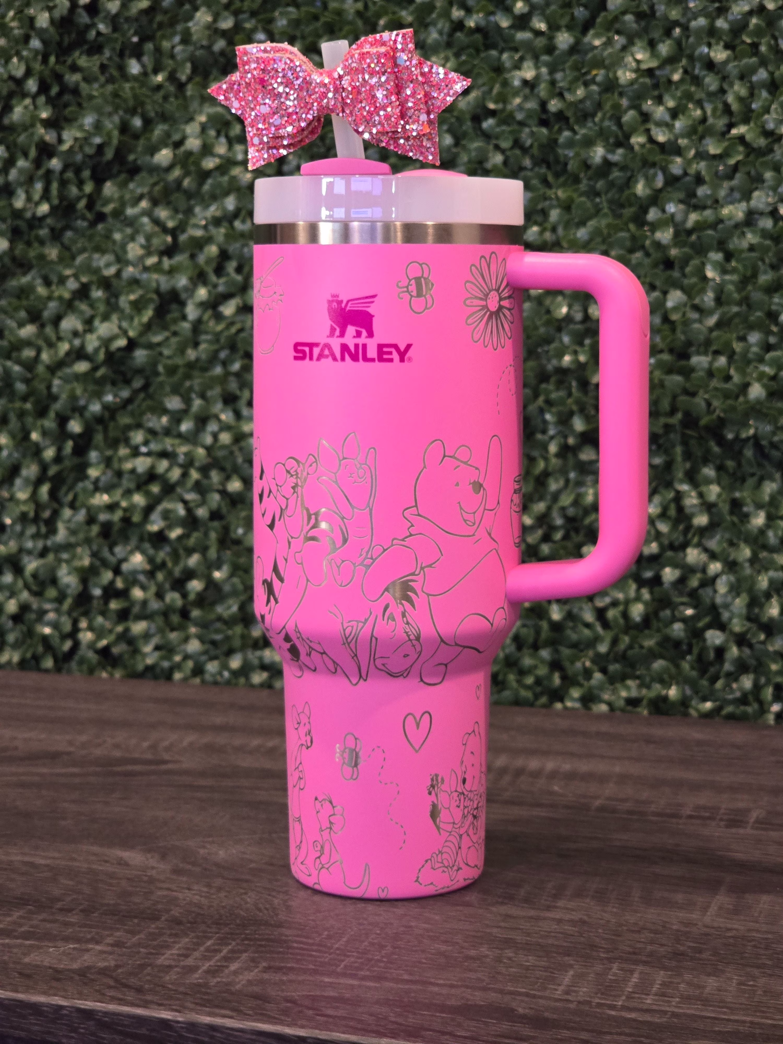 Winnie the Pooh Stanley Cup 40oz | Pink Tumbler | Peony | Custom Laser Engraved Quencher