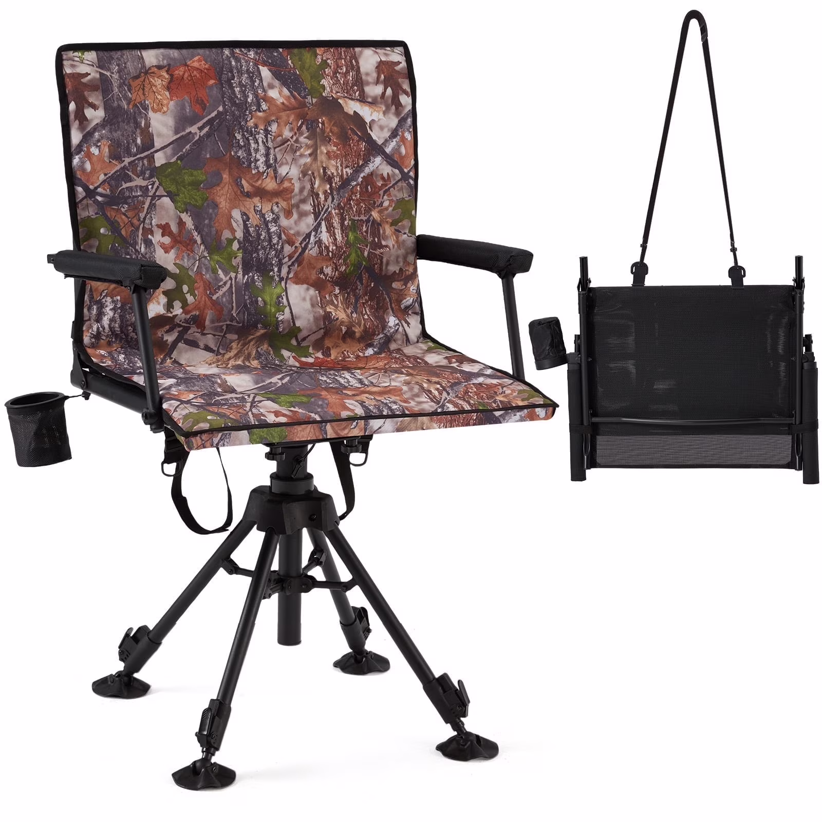 Danrelax 360° Silent Camo Hunting Blind Chair, Armrests, Side Pouch, Telescopic Legs