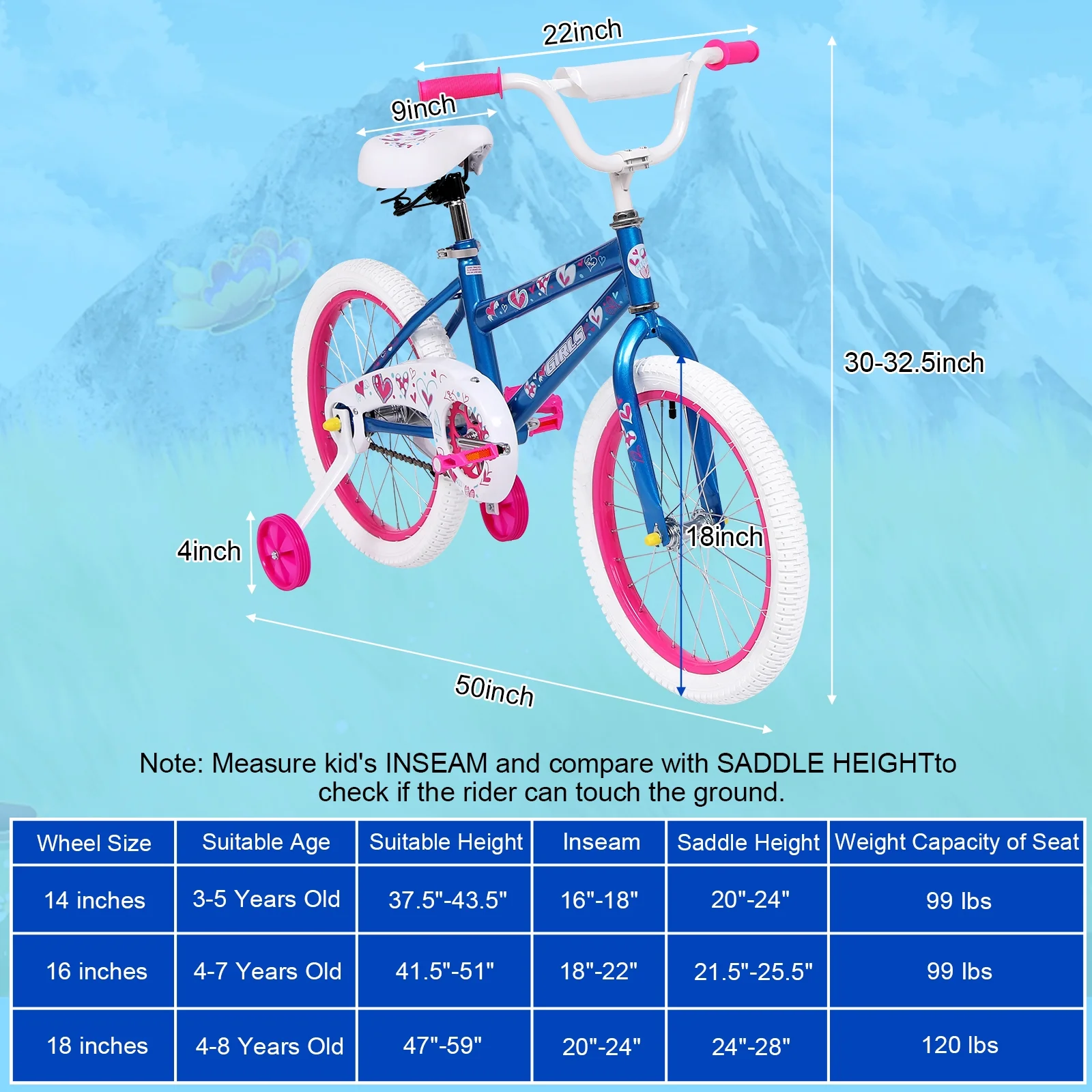 Vebreda 18 inch Kids Bike Bicycle with Training Wheels for 5-8 Years Old Kids,Blue