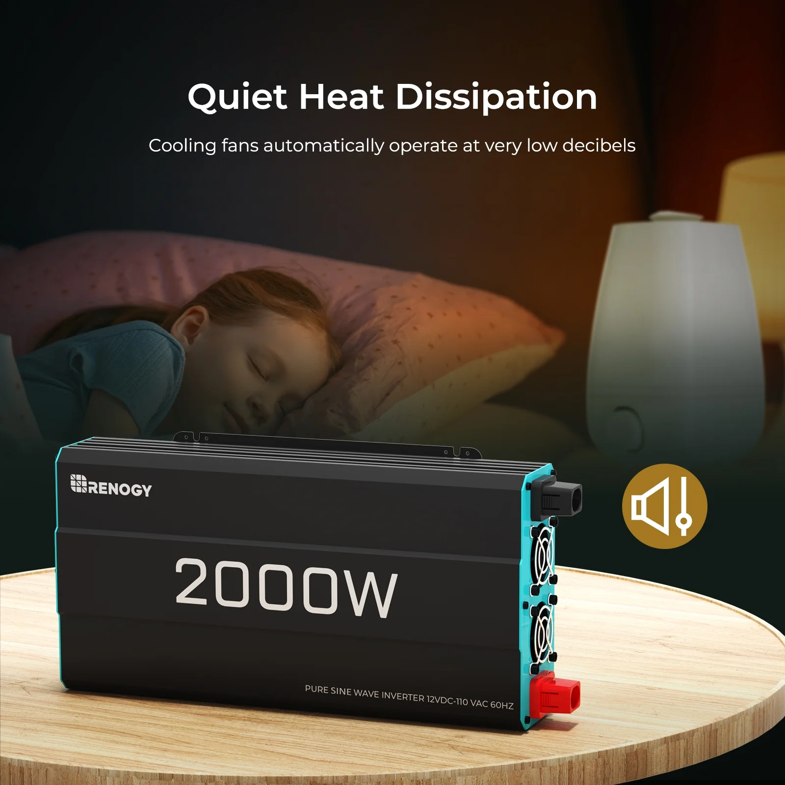 Renogy 2000W Pure Sine Wave Inverter, Power Inverter DC 12V to AC 120V, Built-in 5V/2.1A USB / Hardwire Port, Remote Controller