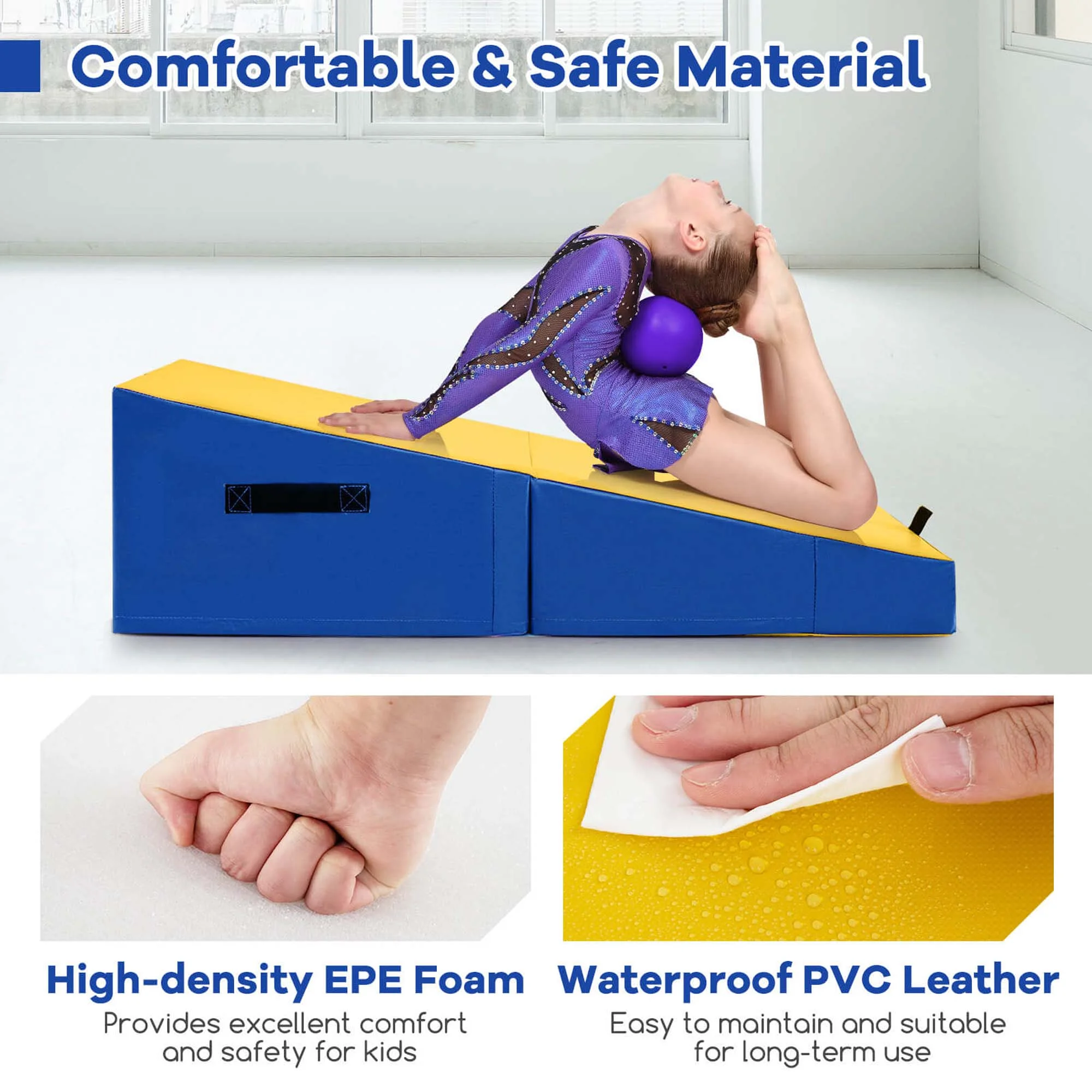 Costway Gymnastics Tumbling Mat Folding Incline Yoga Mat with Non-slip PVC Leather Pink