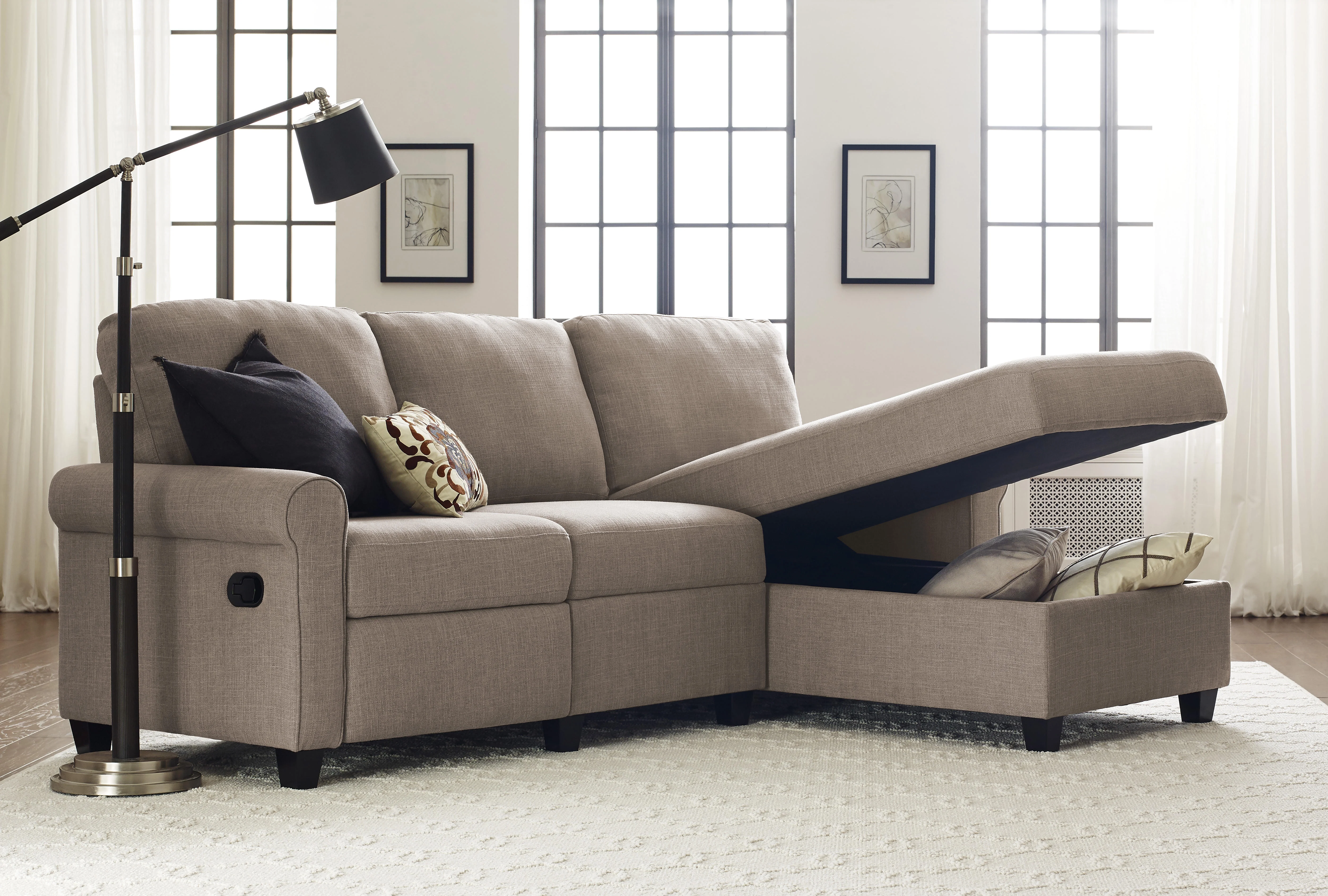 Serta Copenhagen Reclining Sectional with Right Storage Chaise - Oatmeal