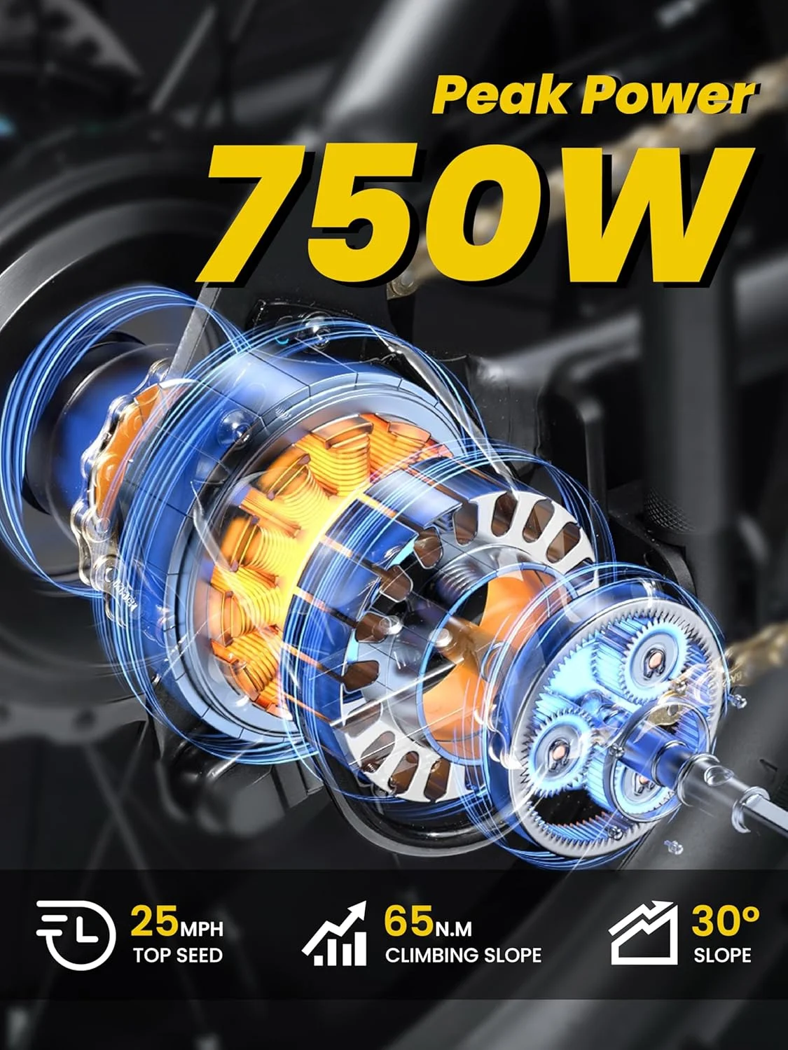 MACFOX X7 Adult Electric Bike, 750W E-Bike, 25 MPH, 48V 13Ah removable battery, 35-mile range, hydraulic brakes, upgraded 20x5.0 wide rear tire.