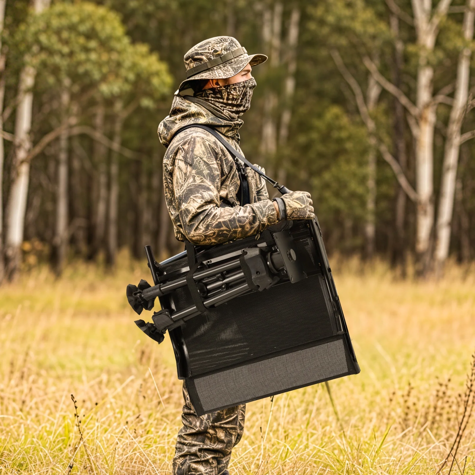 Danrelax 360° Silent Camo Hunting Blind Chair, Armrests, Side Pouch, Telescopic Legs