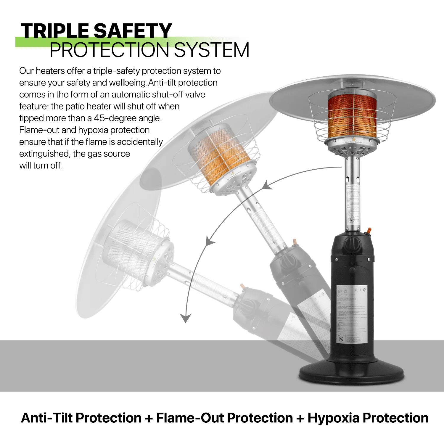 Magshion 11,000 BTU Stainless Steel Patio Heater Portable Propane Gas Standing Tabletop Patio Heater with Pilot Light for Outside Garden, Black