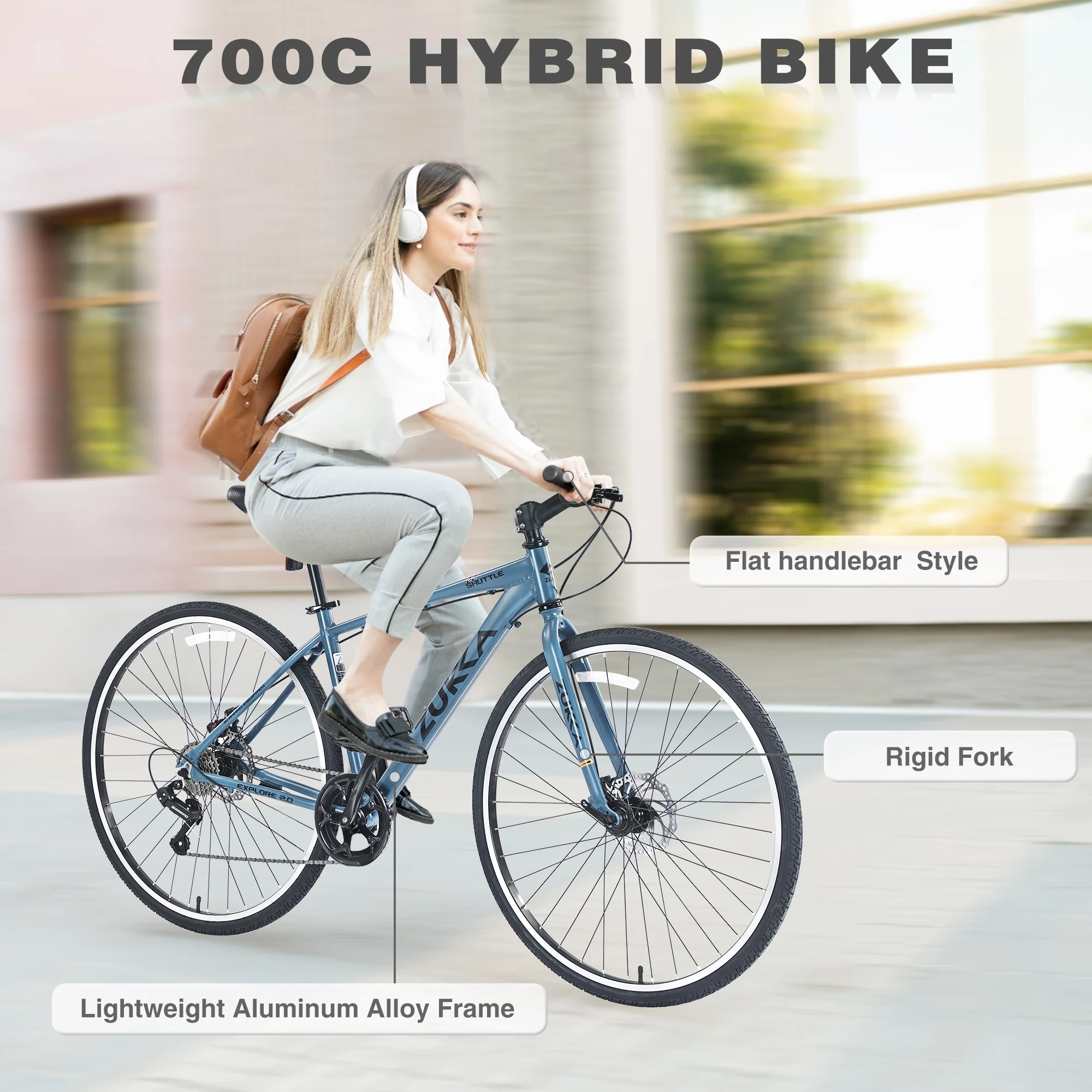 700C Hybrid Road Bike Shimano 7-Speed Adult Bike Aluminum Frame City Bicycle for Men Women, Green