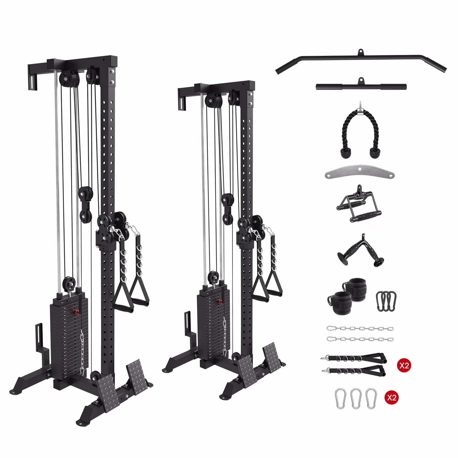 Mikolo Cable Crossover Machine, Lat Pull Down Machine with 210LBS Weight Stack, Wall Mounted Pulley Tower with 33 Positions Dual Pulley System, Lat Pulldown Cable Training Home Gym Fitness Equipment