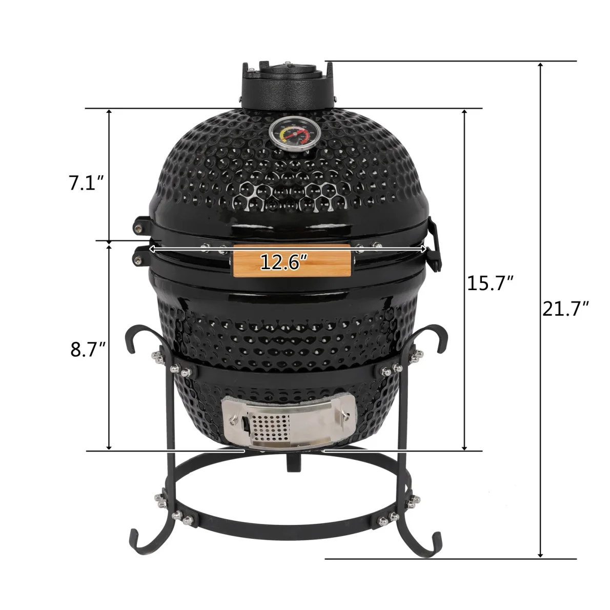 13in Ceramic Charcoal Kamado Grill with Heavy Duty Heat-Resistant Walls, 50-800��F Temp Control, for Backyard Grilling, Smoking, Baking, Orange