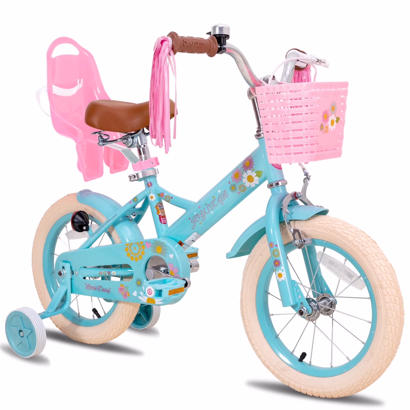 JOYSTAR Little Daisy 14 Inch Kids Bike for 3 4 5 Years Girls with Handbrake Children Princess Bicycle with Training Wheels Basket Streamer Toddler Cycle Bikes Blue