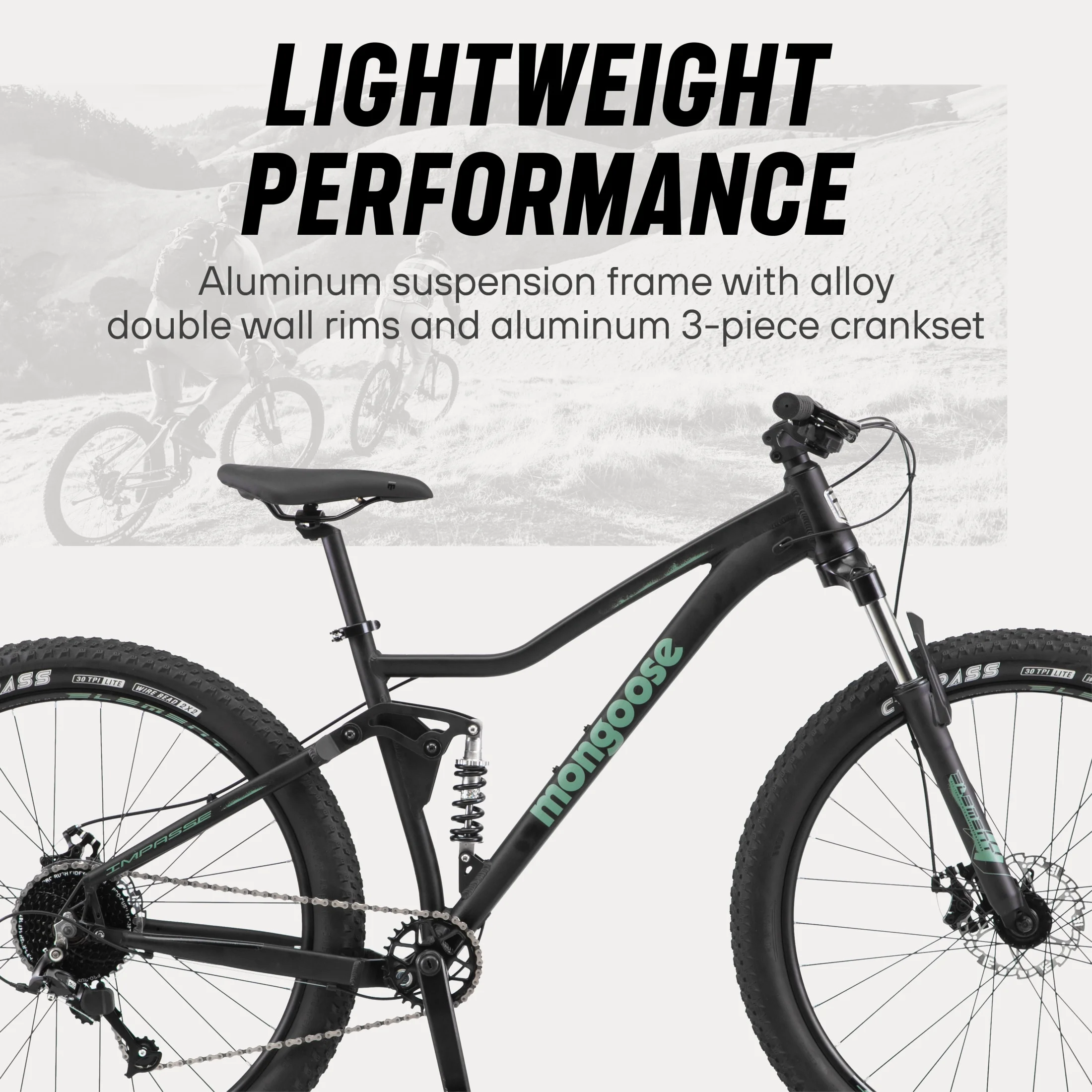 Mongoose Impasse Mountain Bike, 27.5 Inch Wheels, Ages 14+, Matte Black