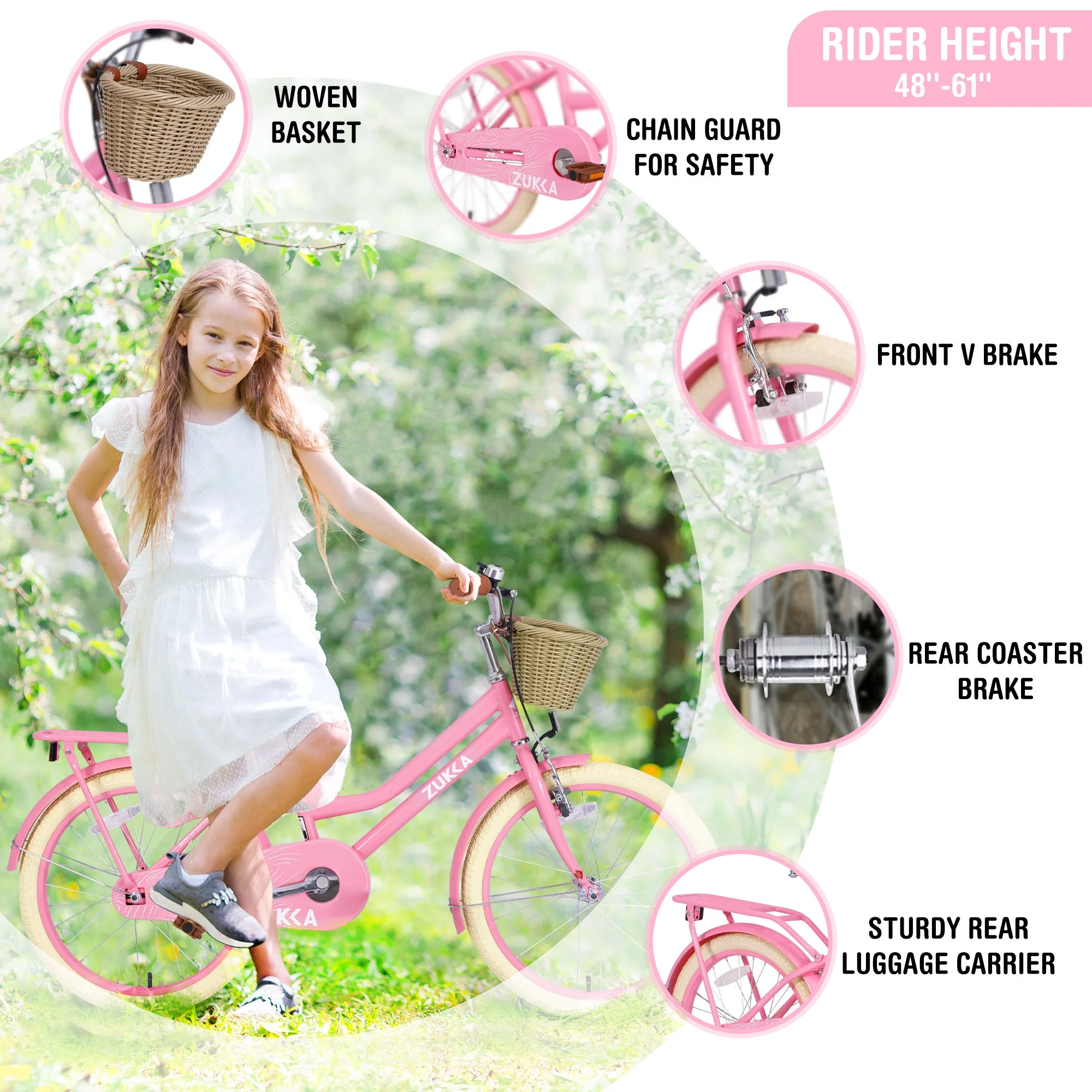 Girls Bike with Basket for Kids 7-10, 20