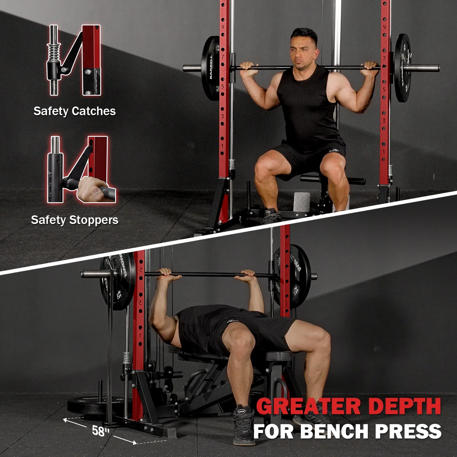 Mikolo Compact 7-IN-1 Smith Machine With Cable Crossover System, 1000LBS Multi-Functional Squat Rack, Workout Station with Weight Bar, Bend Peg and Other Functional Attachments