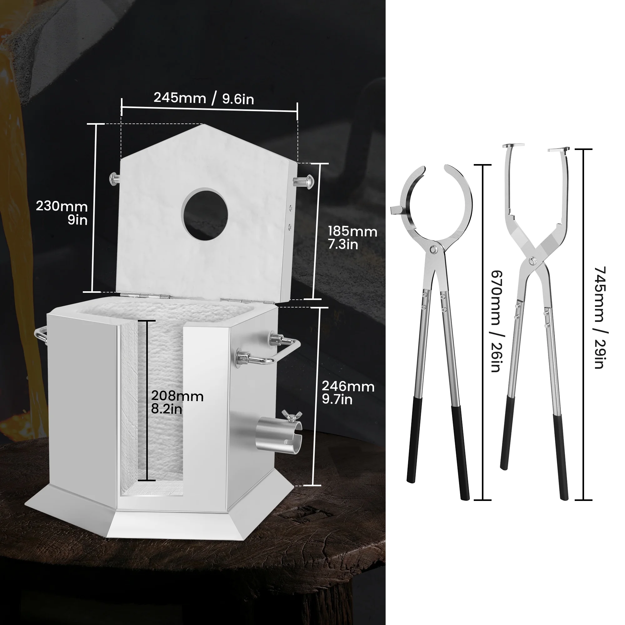 7KG Propane Melting Furnace Kit with Two Tongs and Crucible, All New Kiln Metal Foundry Furnace Smelting Gold Silver Copper Aluminum, Metal Recycle Home Smelting Casting Tool