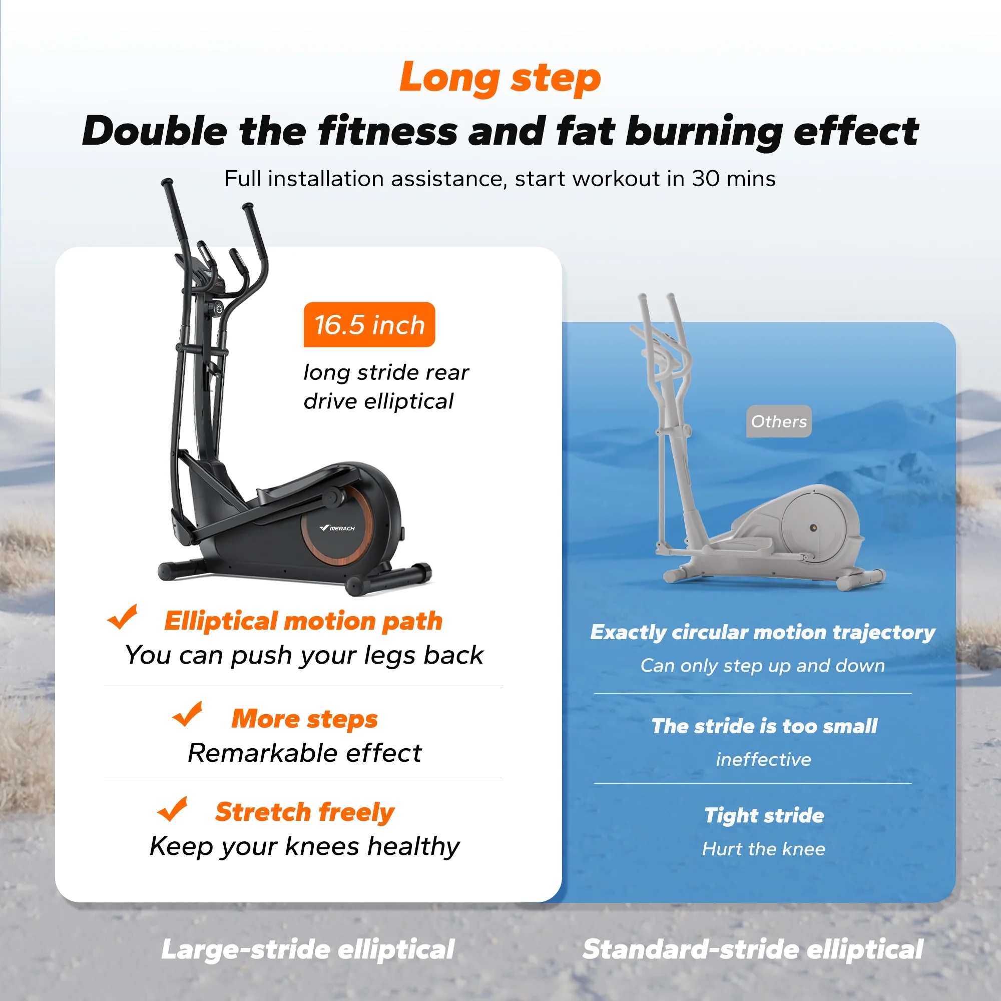 MERACH Elliptical Exercise Machine, 16 Levels Magnetic Drive, Quiet Home Cardio Fitness Equipment with 16.5