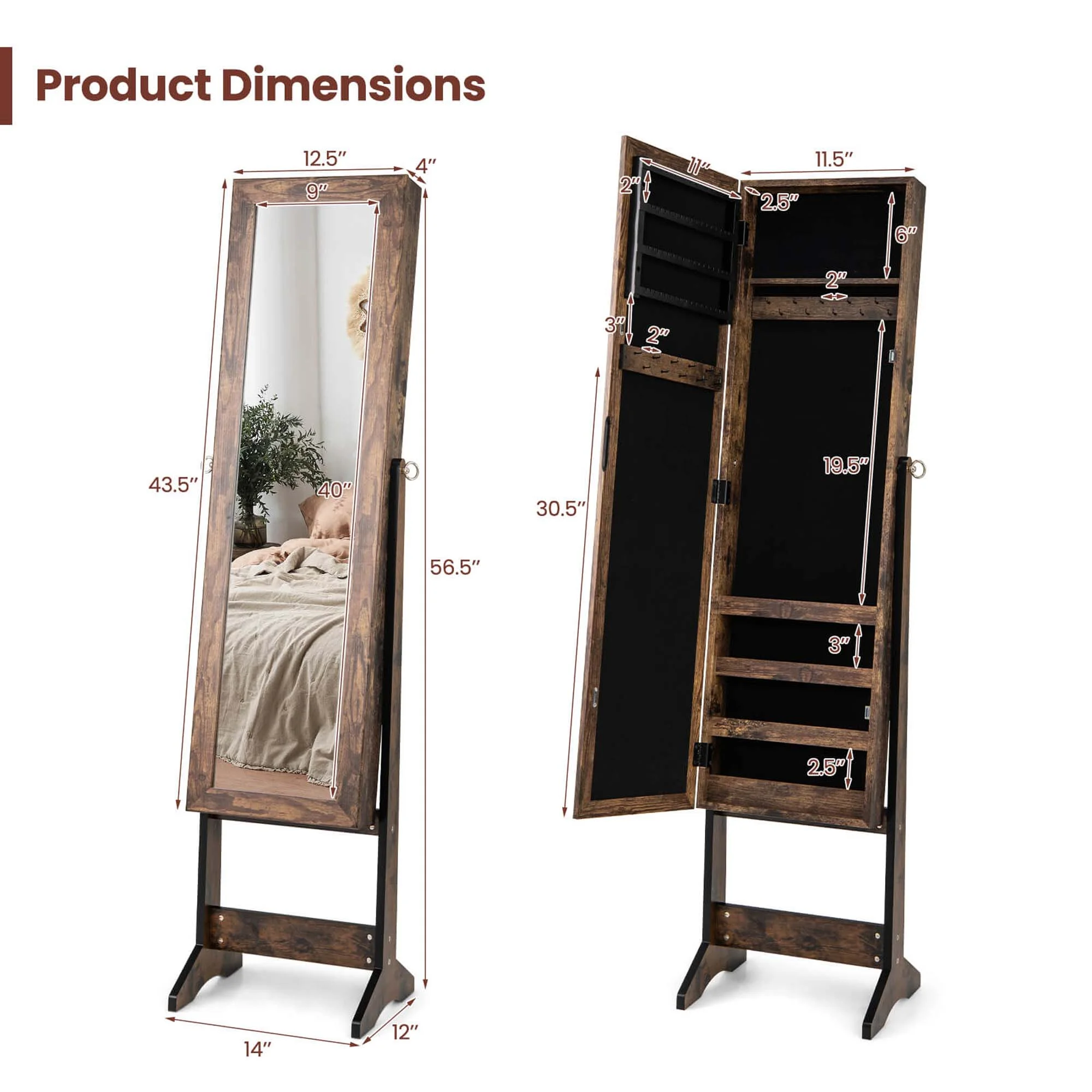 Costway Jewelry Mirrored Cabinet Armoire Organizer Storage Box w/ Stand Christmas Gift