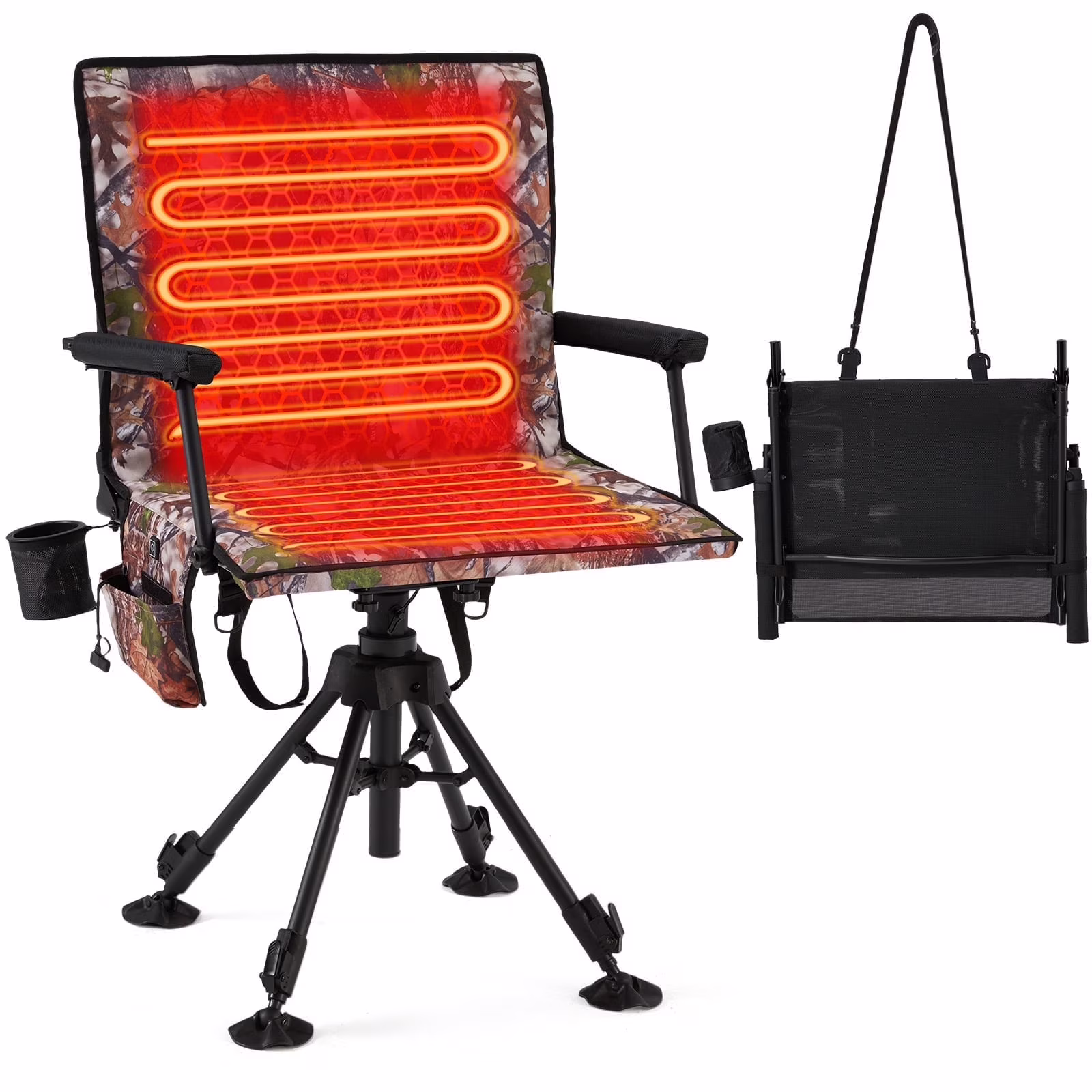 Danrelax 360° Silent Camo Hunting Blind Chair, Armrests, Side Pouch, Telescopic Legs