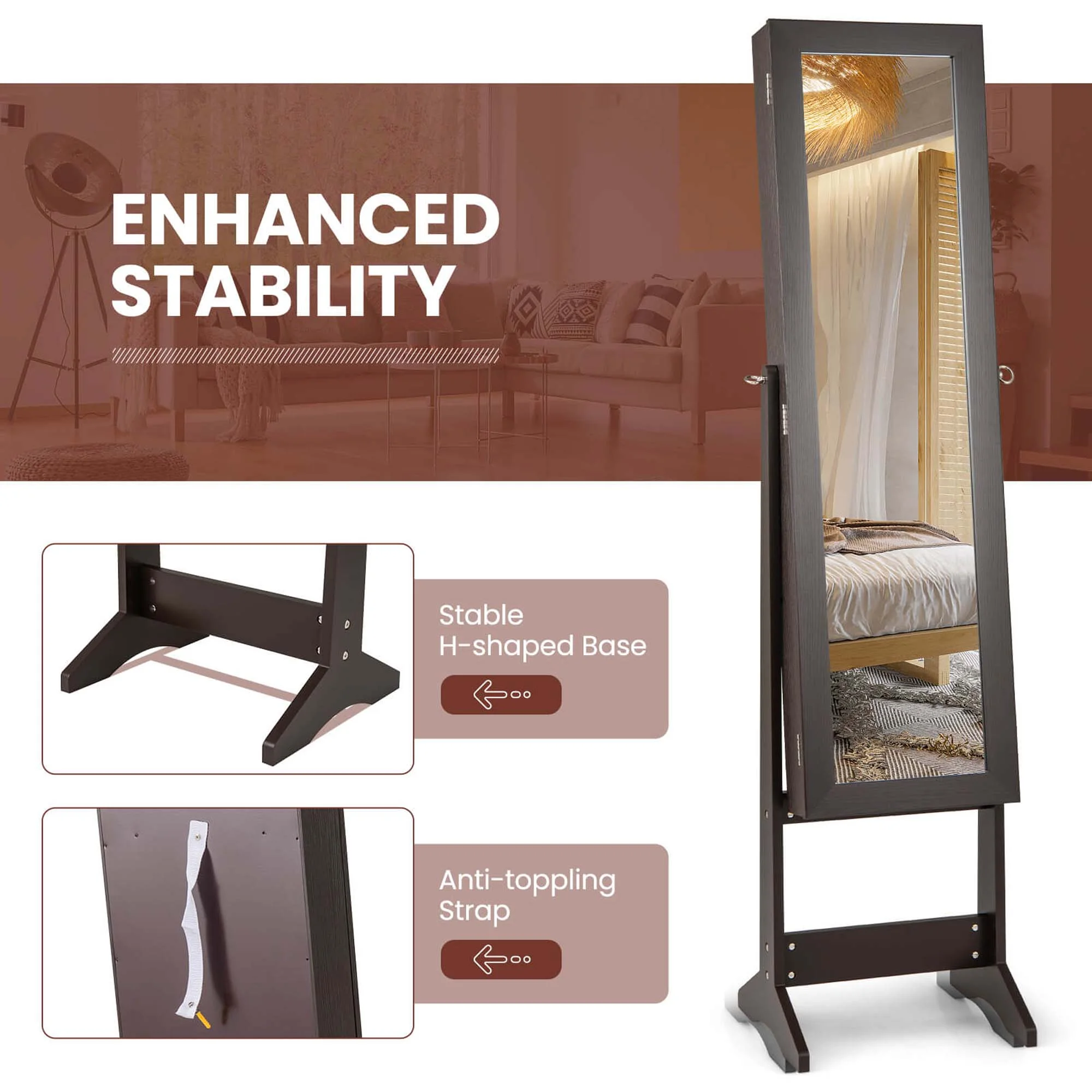 Costway Jewelry Mirrored Cabinet Armoire Organizer Storage Box w/ Stand Christmas Gift