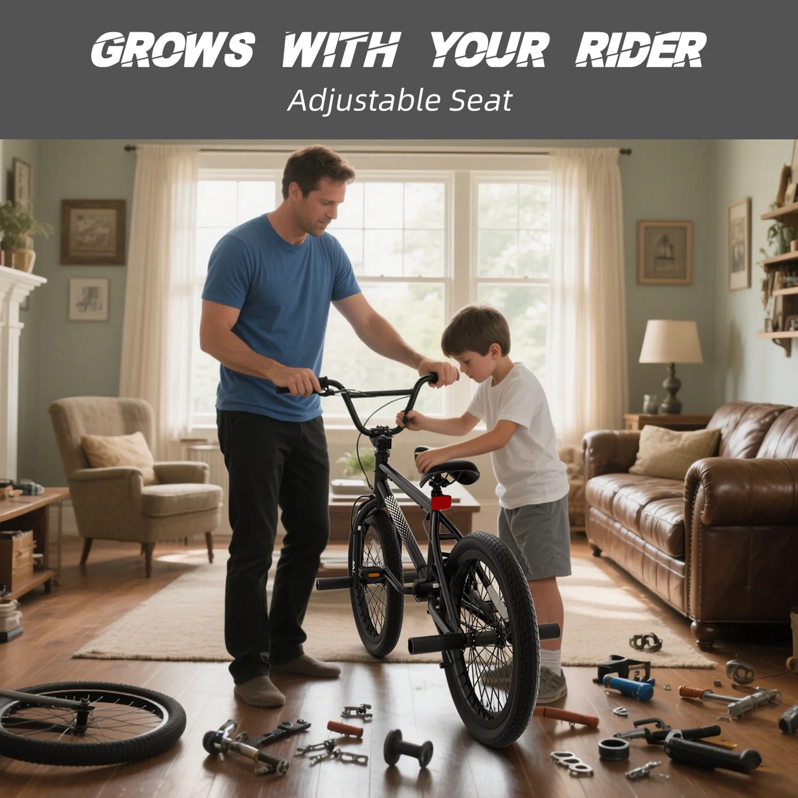 GLAF Freestyle Kids BMX Bike, 20 inch Black Trick Bicycle for Teen and Adults, Carbon Steel Frame Bikes, Ideal for Beginner to Advanced Riders