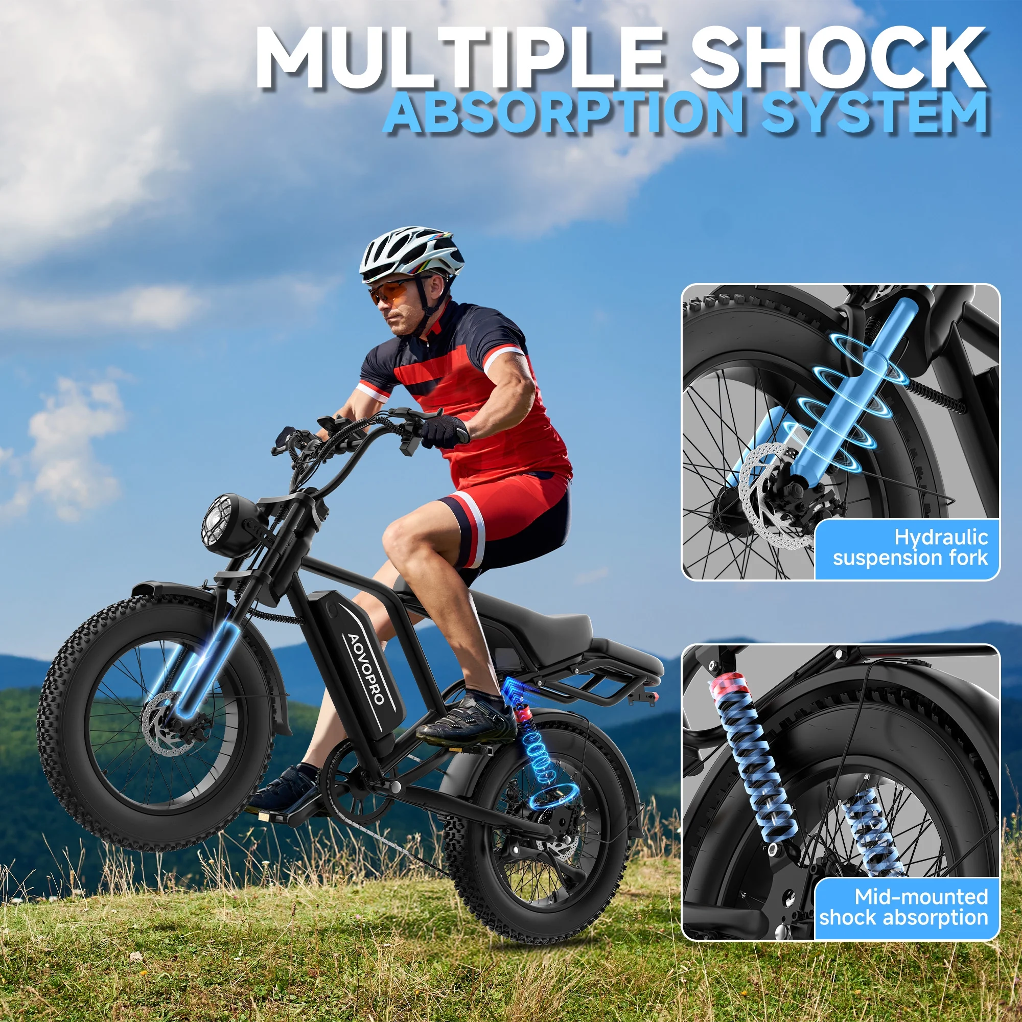 AOVOPRO AP20 Electric Bike for Adults 20 X 4.0 Fat Tire, 750W Off-Road E Bike, E-Mountain Bike 48V 15.6AH UL2849