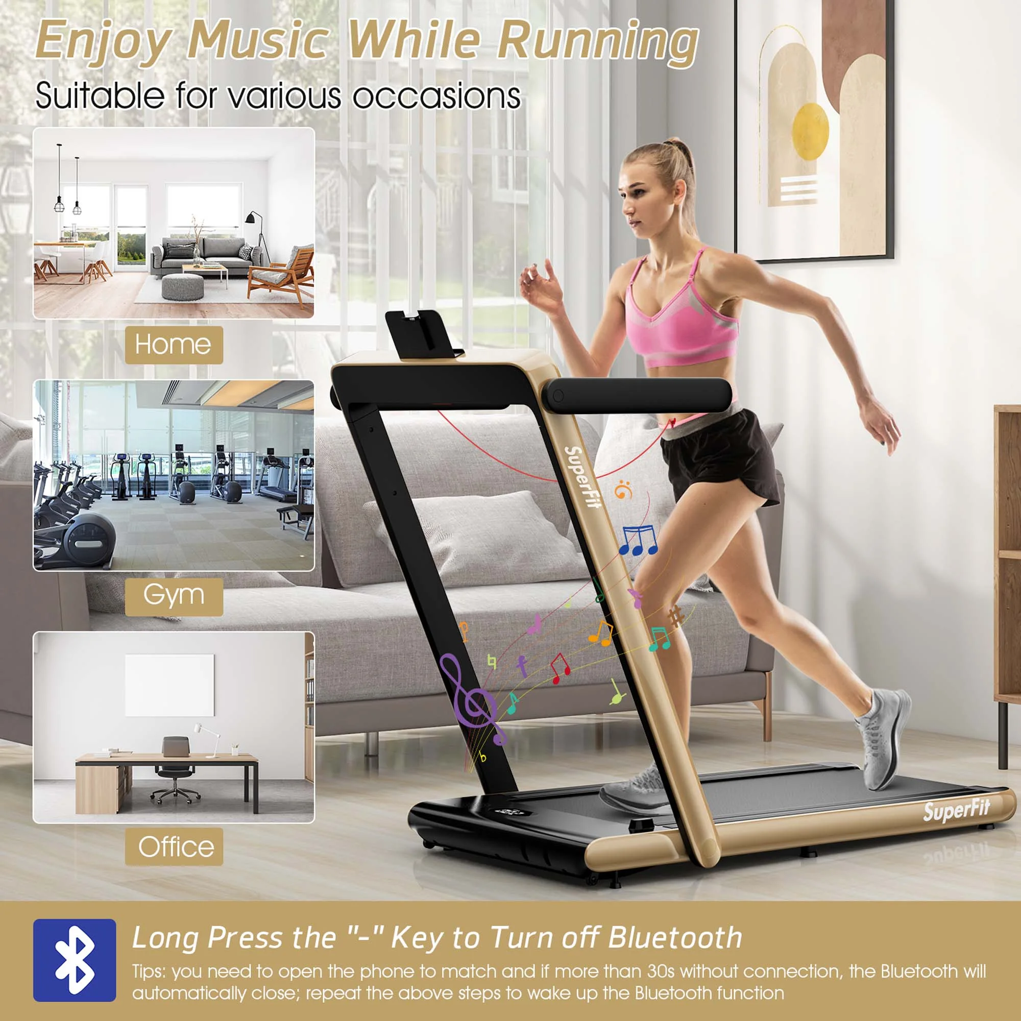 SuperFit Up To 7.5MPH 2.25HP 2 in 1 Dual Display Screen Treadmill Jogging Machine W/APP Control Silver