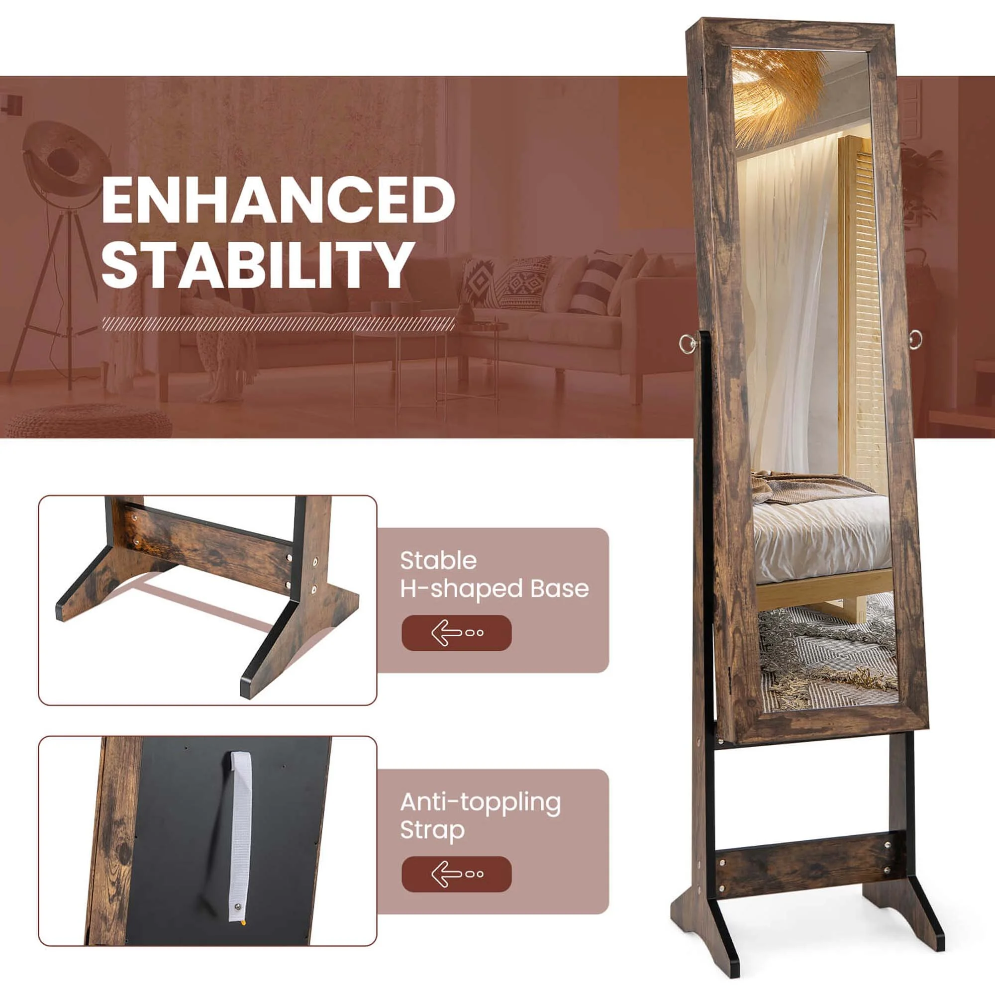 Costway Jewelry Mirrored Cabinet Armoire Organizer Storage Box w/ Stand Christmas Gift