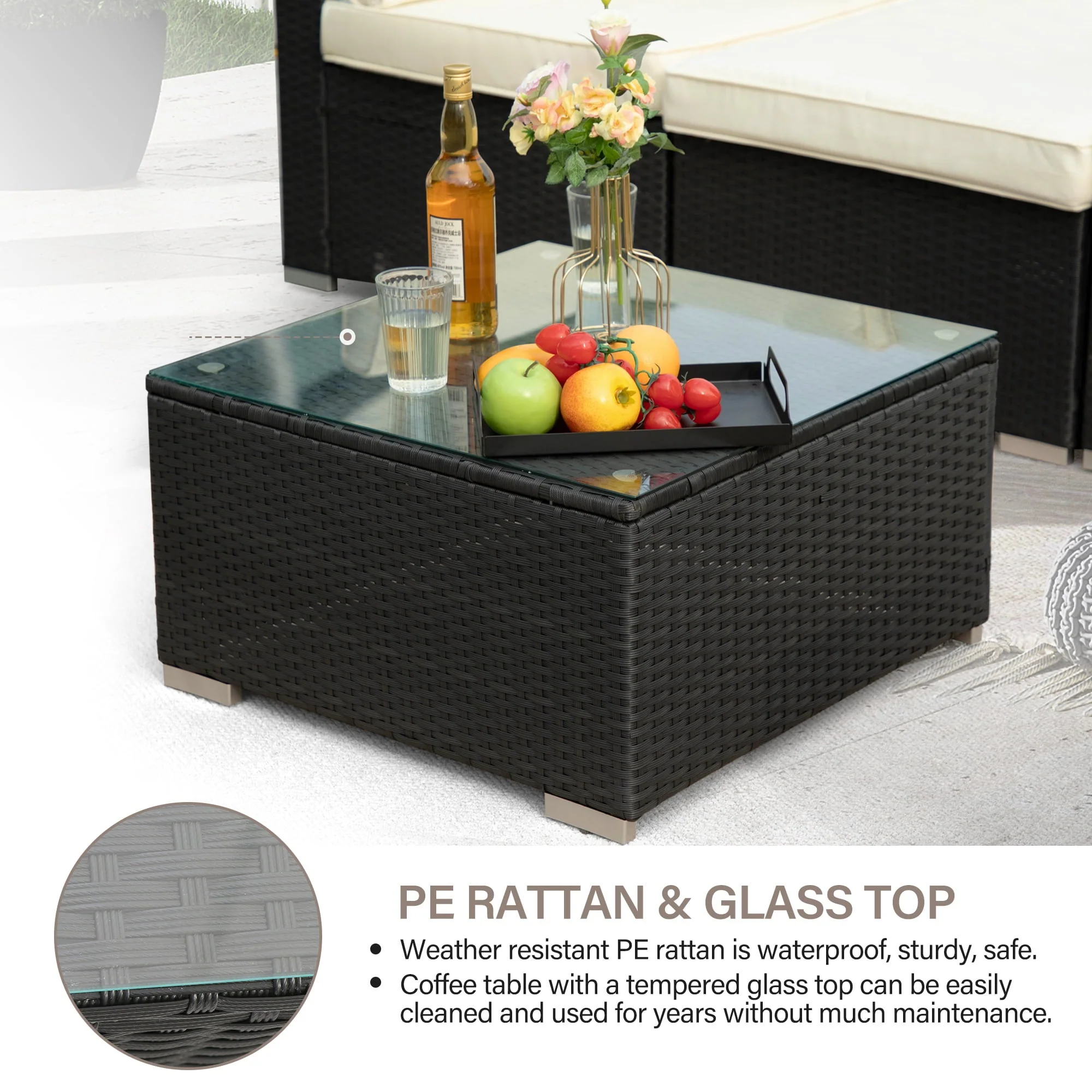 LAUSAINT HOME 7 Pieces Patio Conversation Set, Outdoor Sectional PE Rattan Wicker Furniture Seat (Beige)