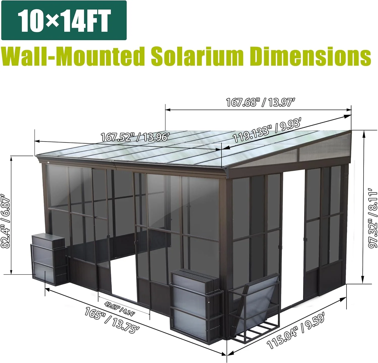 Domi Outdoor Living 10' x 12' Hardtop Lean-to Gazebo, Wall-Mounted with Galvanized Steel Roof Wall Pergola with Aluminum Frame, Curtains and Netting, for Patio, Deck, Garden, Backyard