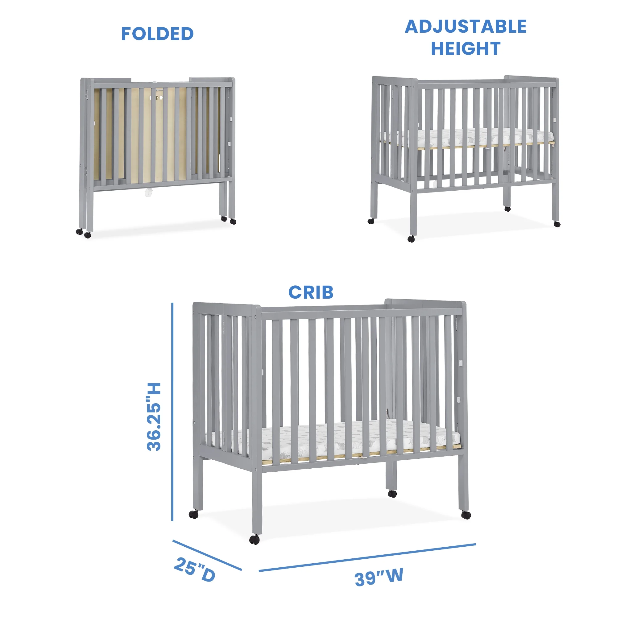 Delta Children Lee Portable Folding Mini Crib with 1.5-Inch Mattress - Greenguard Gold Certified, Bianca White