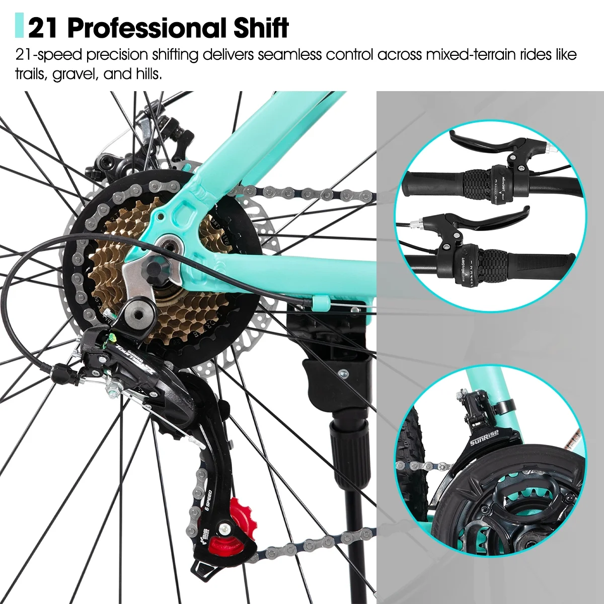 HILAND 26 Inch Mountain Bike, Mens and Womens Aluminum Frame MTB with 21 Speeds, Dis Brake, Hardtail Bicycle for Adults