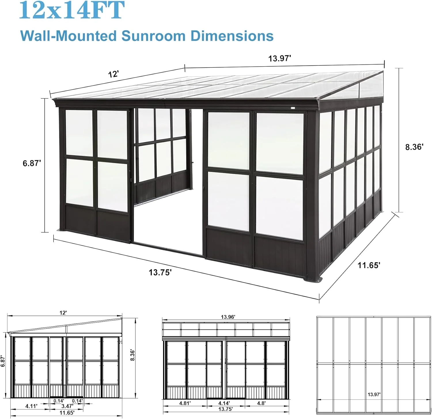 Domi Outdoor Living 10' x 12' Hardtop Lean-to Gazebo, Wall-Mounted with Galvanized Steel Roof Wall Pergola with Aluminum Frame, Curtains and Netting, for Patio, Deck, Garden, Backyard