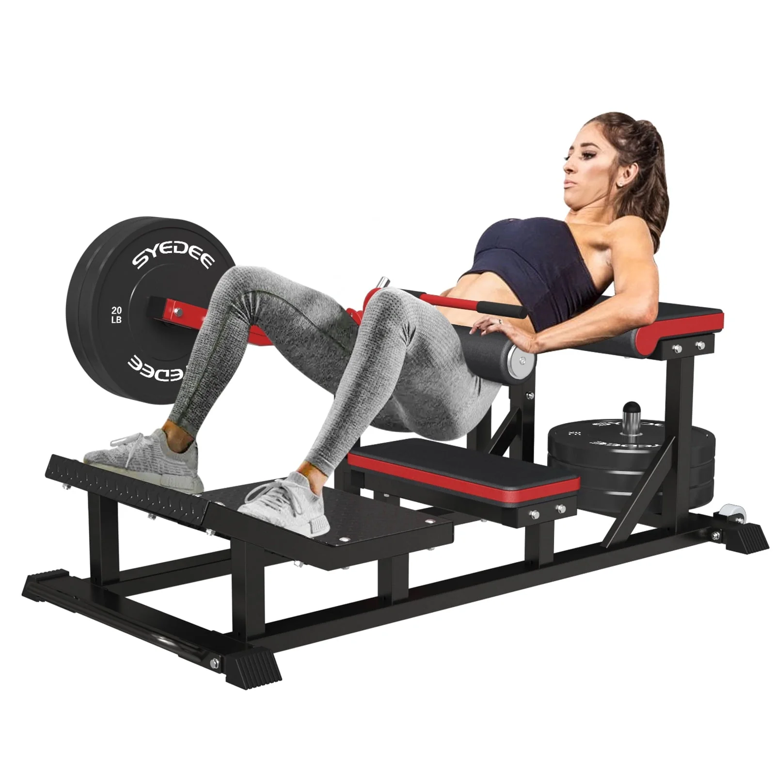 syedee Glute Bridge Machine, Heavy Duty Plate-Loaded Hip Thrust Machine, Glute Drive Machine for Glute Muscles Shaping(Red)