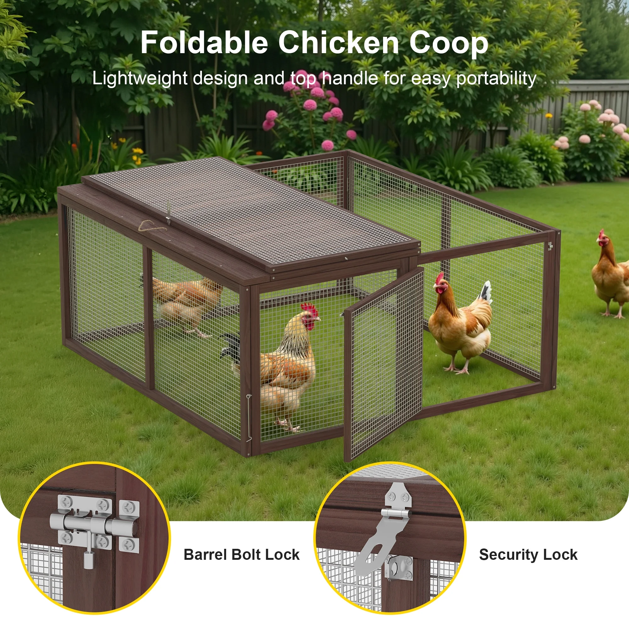 Portable Chicken Coop Run Rabbit Hutch Outdoor Small Animal Cage House Wooden Poultry Enclosure for Bunny, Duck, Chick, Quail, No Assembly Required