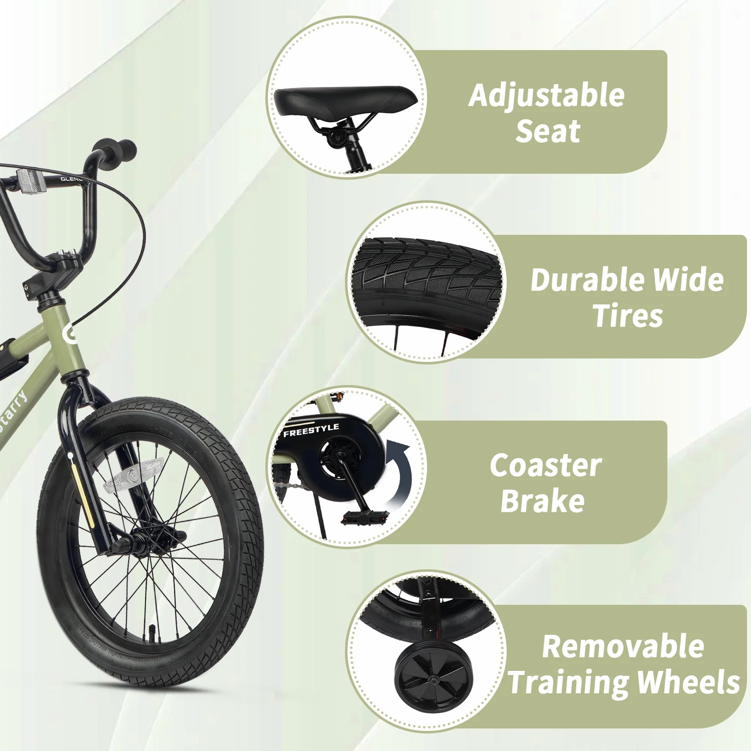 Glerc 14 Inch Little Kids Bike BMX Style Bicycle with Training Wheels Coaster Brake for 3 4 5 Years Old Boys Girls, Blue