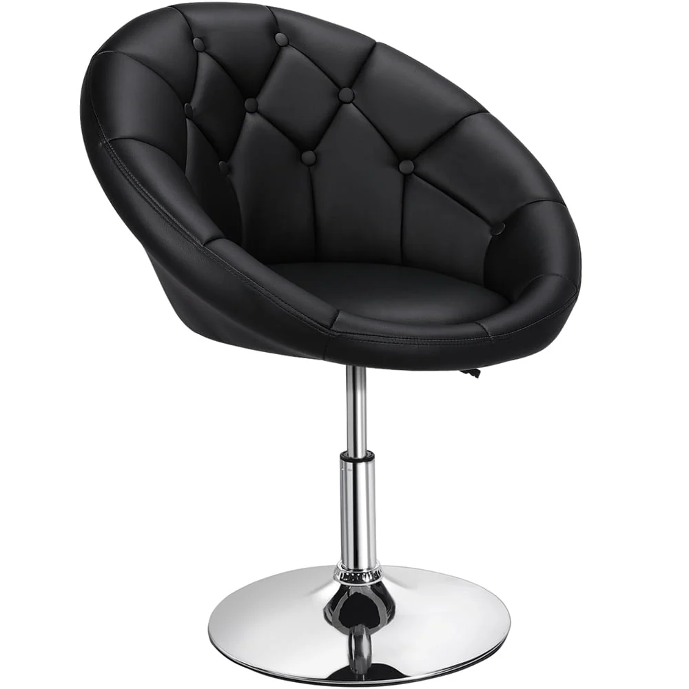 Alden Design Modern Tufted Adjustable Barrel Swivel Accent Chair, Black Faux Leather
