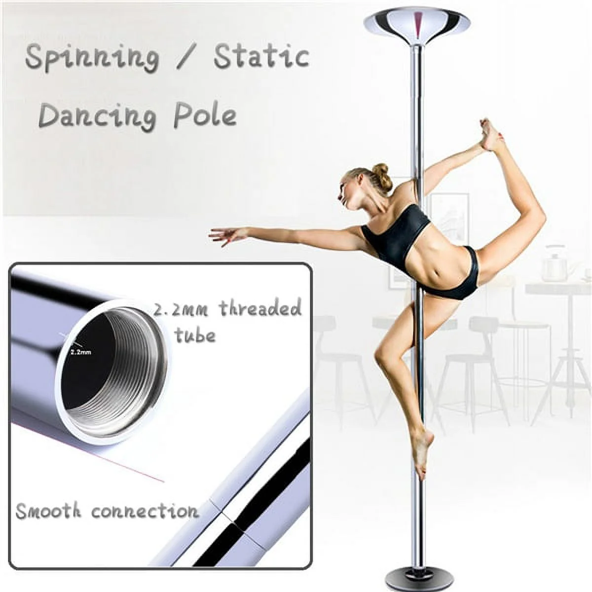 Adjustable Dance Pole Portable Stripper Pole Static Spinning Exercise Fitness,Silver
