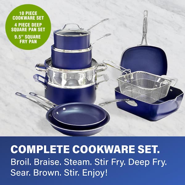 Classic Blue 20-Piece Aluminum Ultra-Durable Non-Stick Diamond Infused Cookware and Bakeware Set