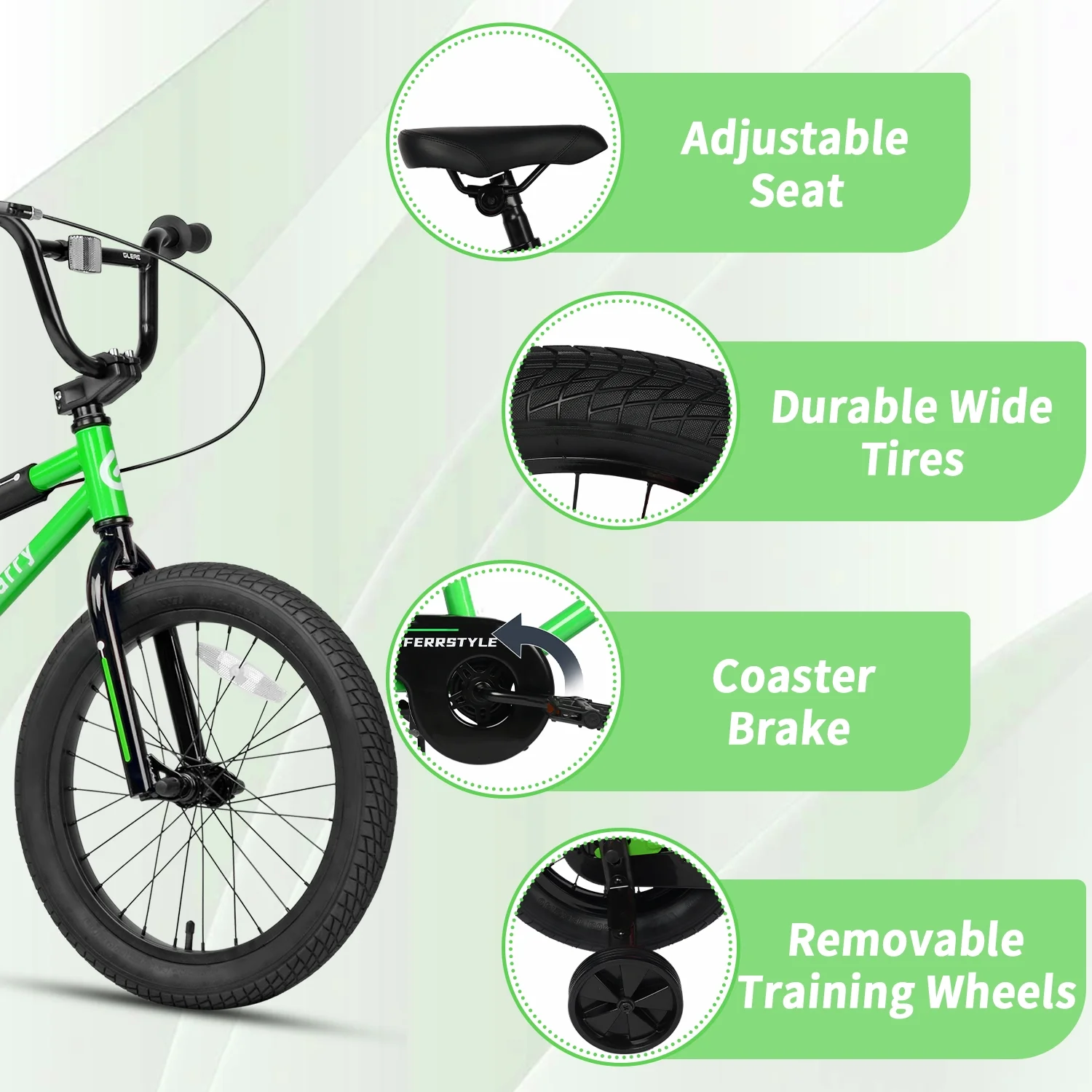 Glerc 14 Inch Little Kids Bike BMX Style Bicycle with Training Wheels Coaster Brake for 3 4 5 Years Old Boys Girls, Blue