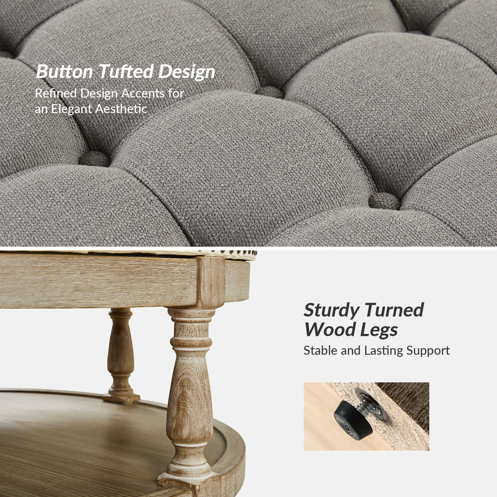 36'' Wide Blue Round Large Ottoman Tufted Coffee Table with Storage Wood Legs Home Living Room