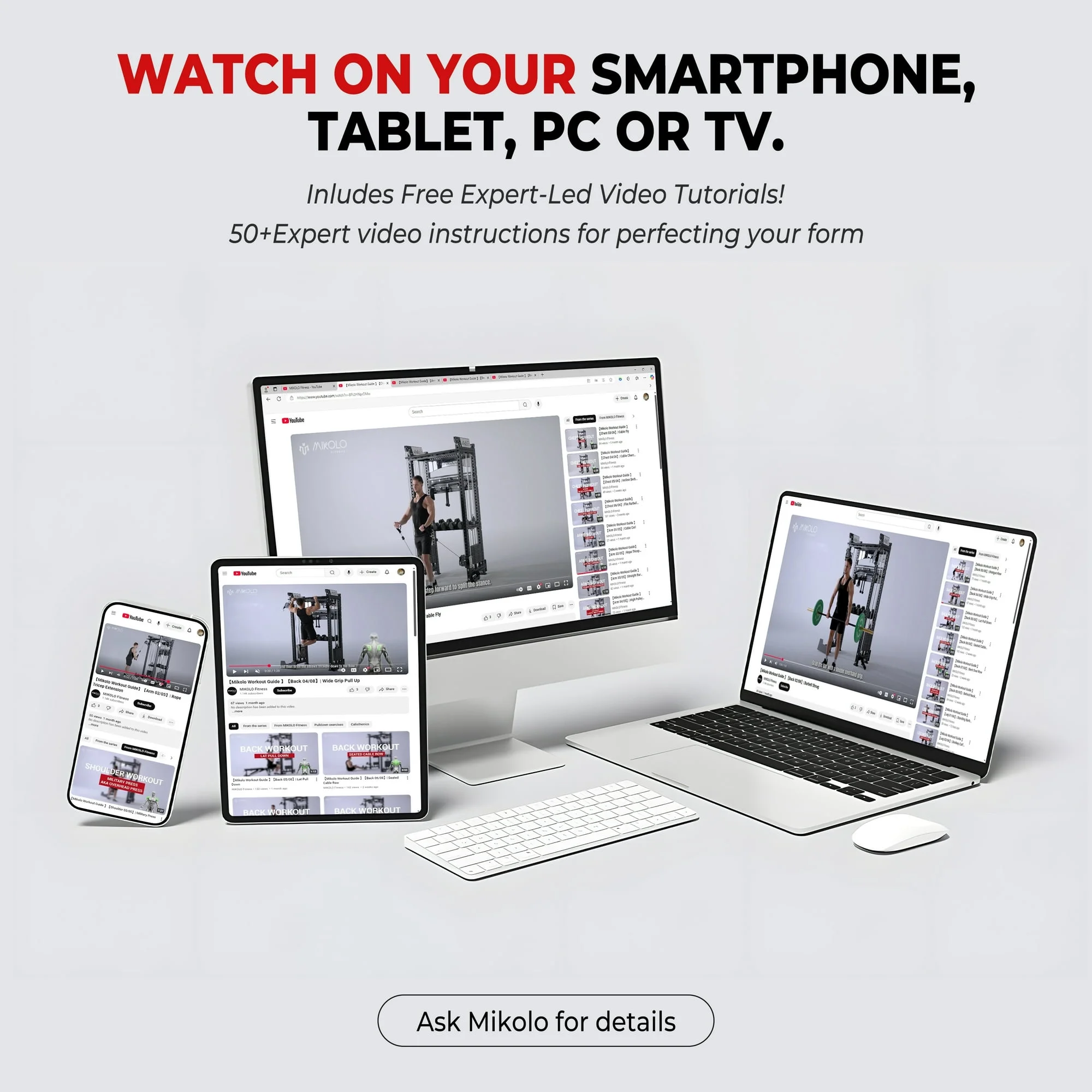 Mikolo Compact 7-IN-1 Smith Machine With Cable Crossover System, 1000LBS Multi-Functional Squat Rack, Workout Station with Weight Bar, Bend Peg and Other Functional Attachments