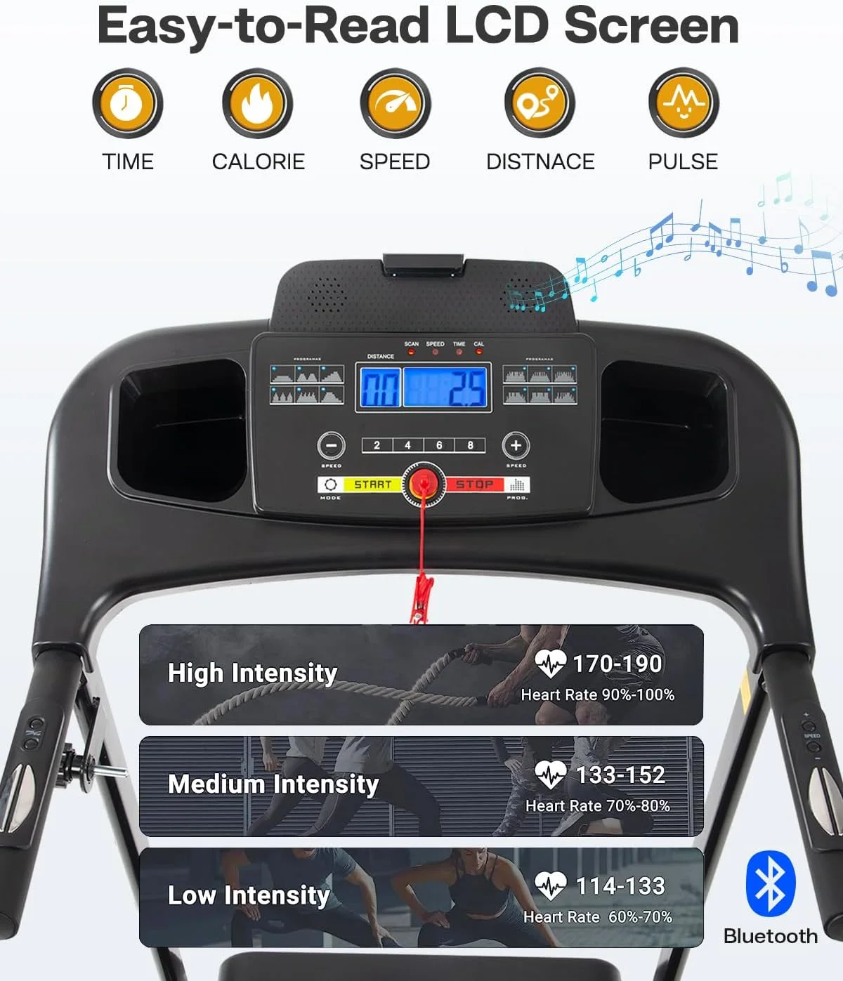 Foldable Treadmill with Incline and Bluetooth, 2.5HP Electric Folding Treadmill Running Walking Machine for Home Gym, Max 265 LBS Weight Capacity