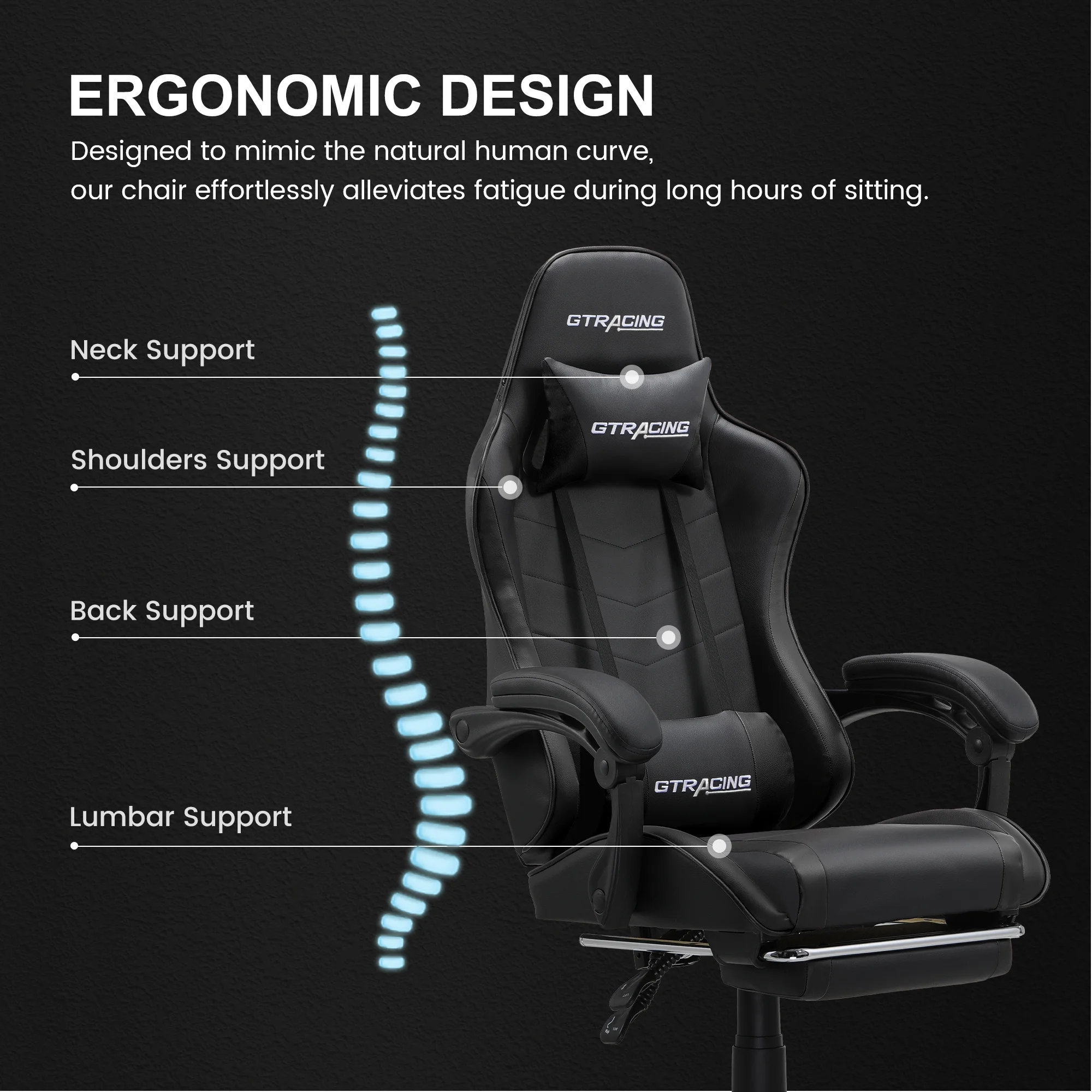 GTRACING GTWD-200 Ergonomic Gaming Chair with Adjustable Pillows and Footrest , Red