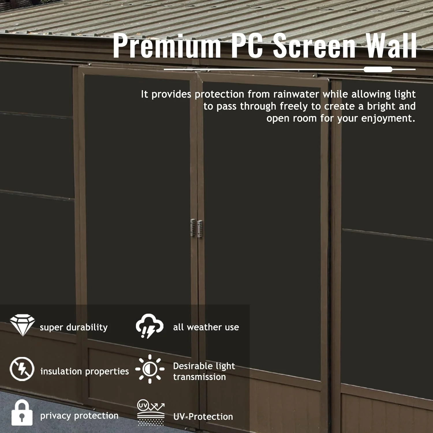 Domi Outdoor Living 10' x 12' Hardtop Lean-to Gazebo, Wall-Mounted with Galvanized Steel Roof Wall Pergola with Aluminum Frame, Curtains and Netting, for Patio, Deck, Garden, Backyard