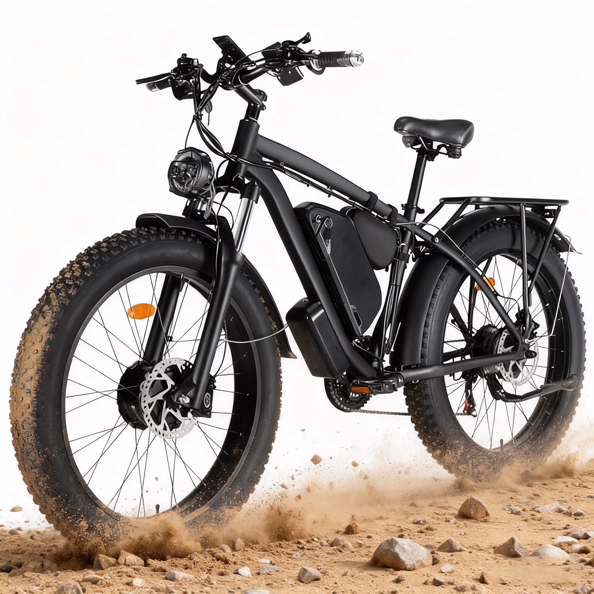 3000W Peak Dual Motor Ebike, 52V 30AH Battery Electric Bike for Adults, 7-Speed 40MPH AWD Ebike Mountain Snow E-Bike with 26