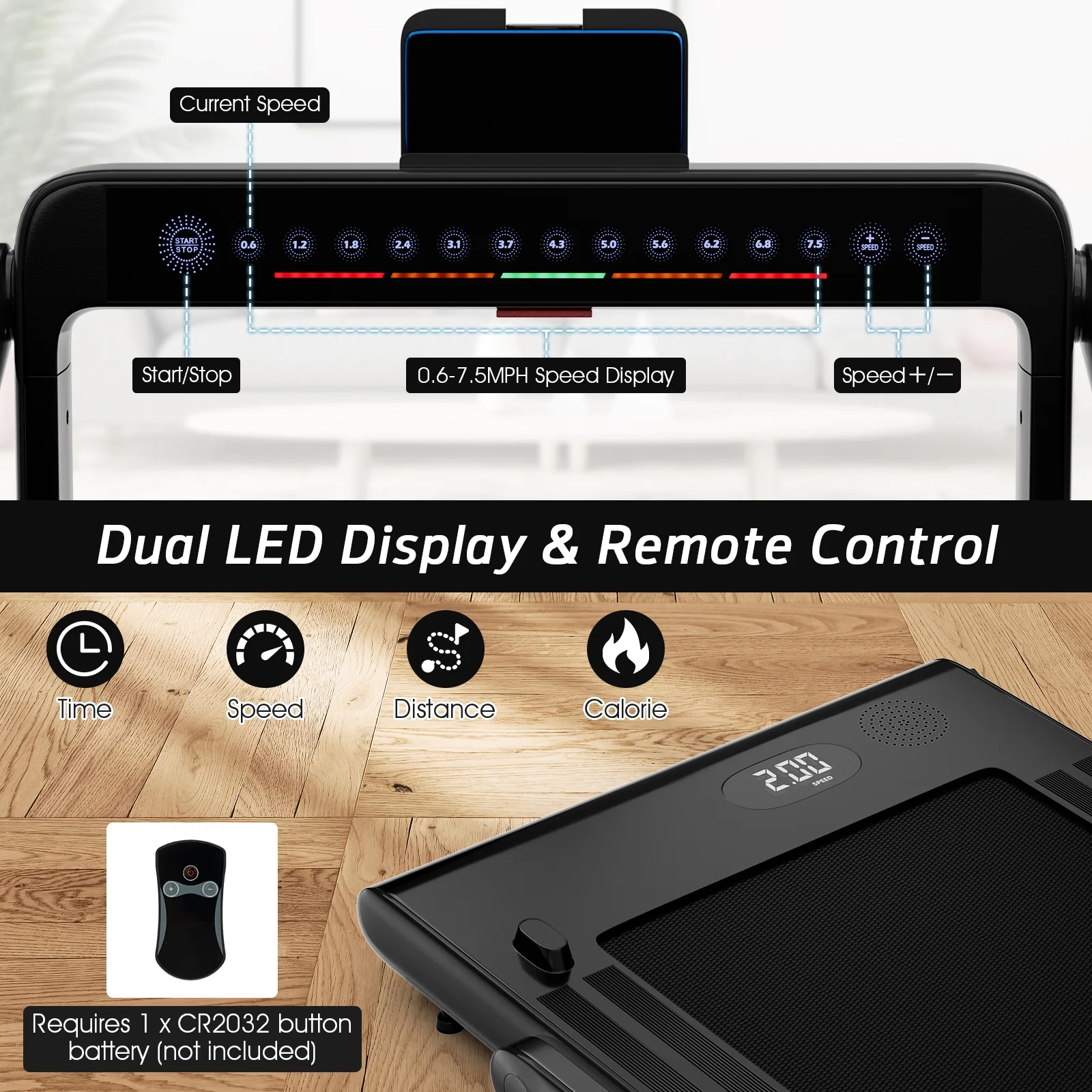 SuperFit Up To 7.5MPH 2.25HP 2 in 1 Dual Display Screen Treadmill Jogging Machine W/APP Control Silver