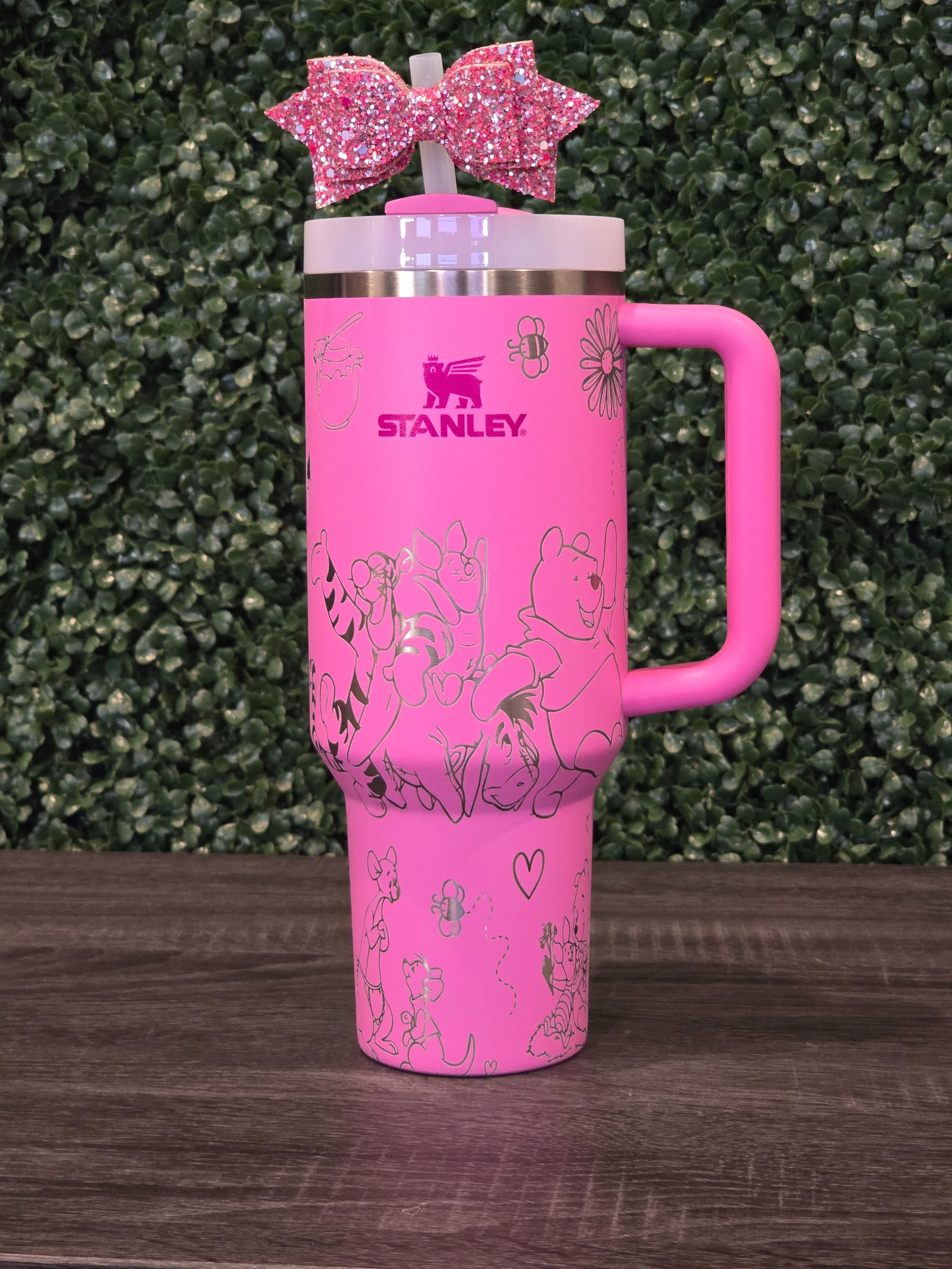 Winnie the Pooh Stanley Cup 40oz | Pink Tumbler | Peony | Custom Laser Engraved Quencher