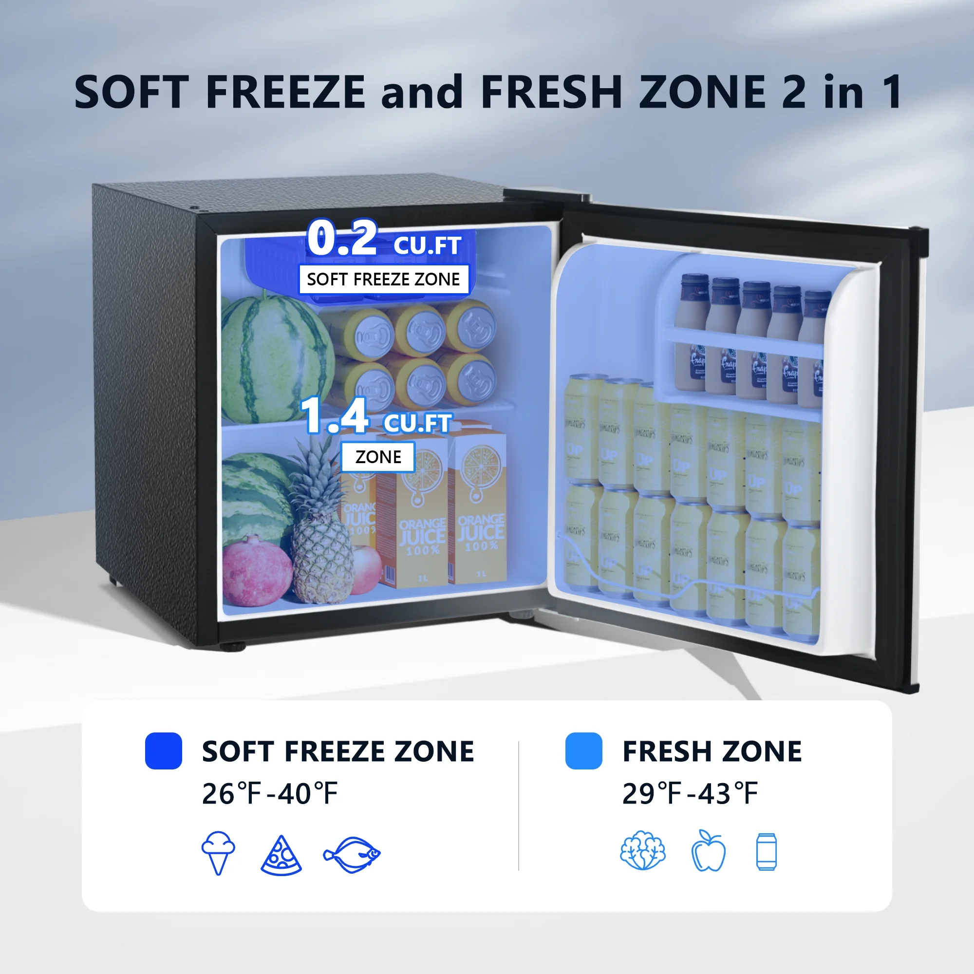 Simzlife 1.6 Cu.ft Mini Fridge with Freezer, Single Door Mini Refrigerator, Black