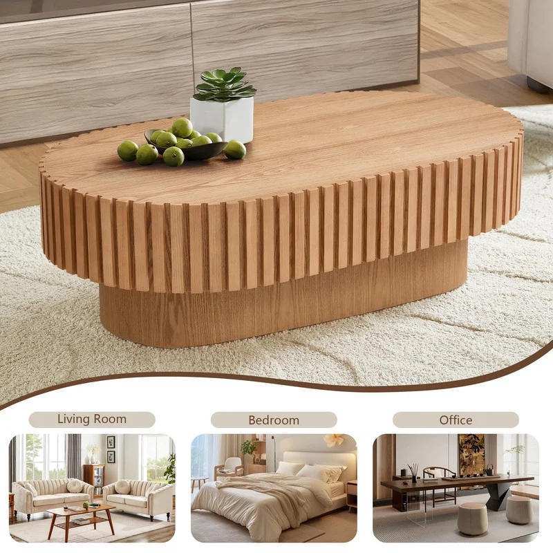 FFH 43.7 inch Oval Coffee Table for Living Room,Handcraft Rustic Corner Coffee Table Nature Wood Relief Sturdy Pedestal for Apartmen,Side Table Centre Table,Nature Wood